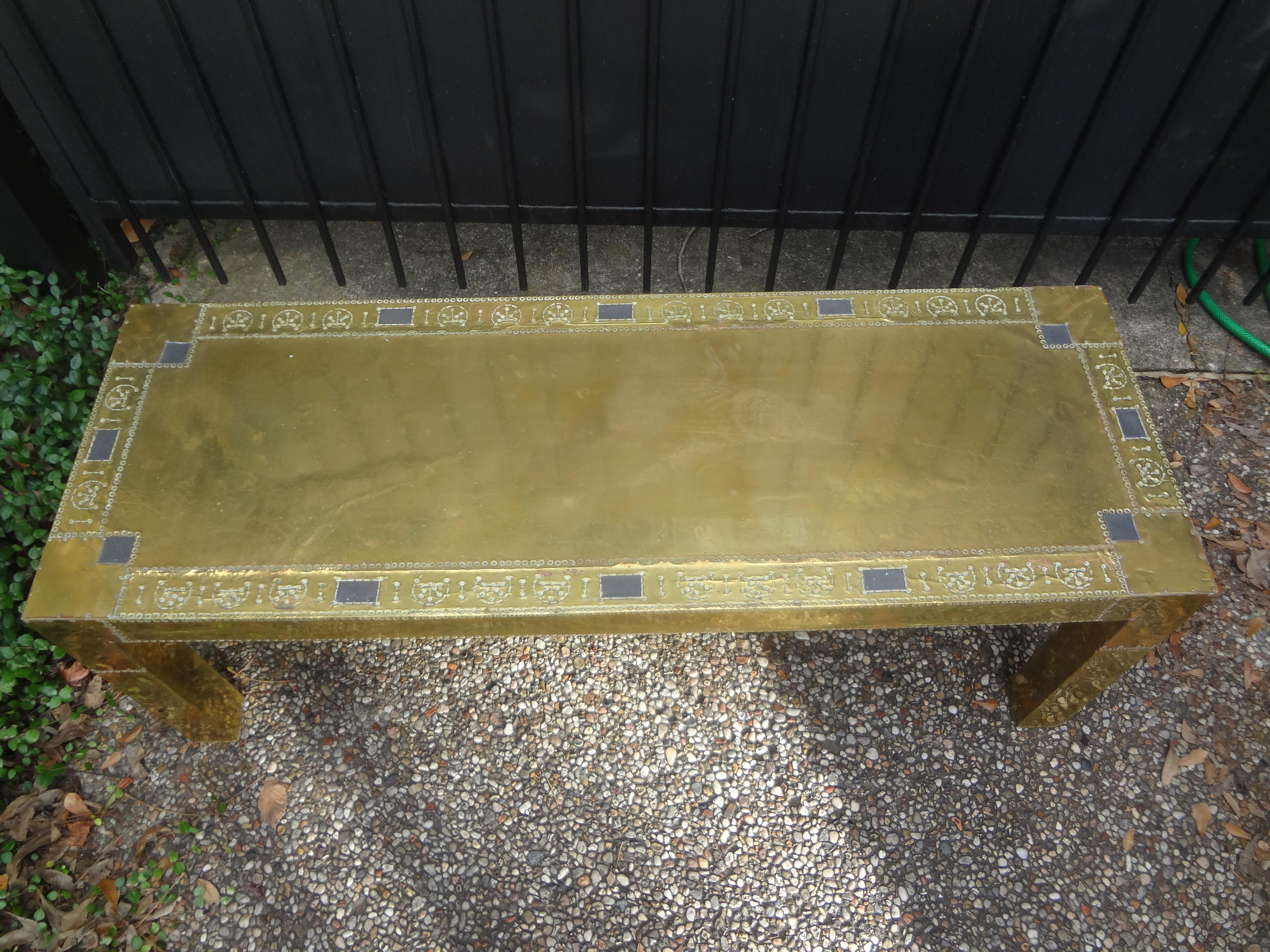 Late 20th Century Brass Clad Coffee Table Or Bench By R. Dubarry