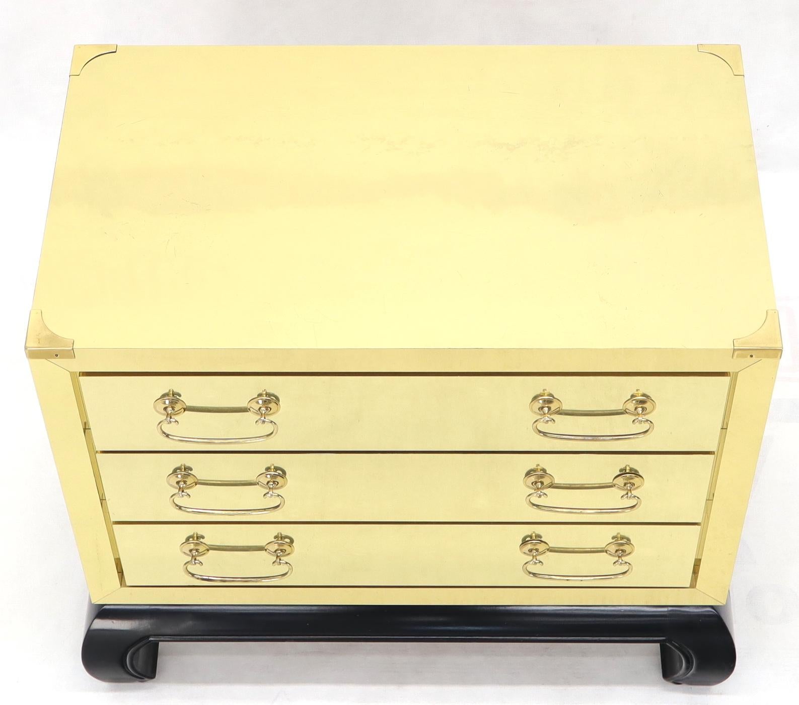 Mid-Century Modern Brass Clad Decorative Three Drawers Chest For Sale