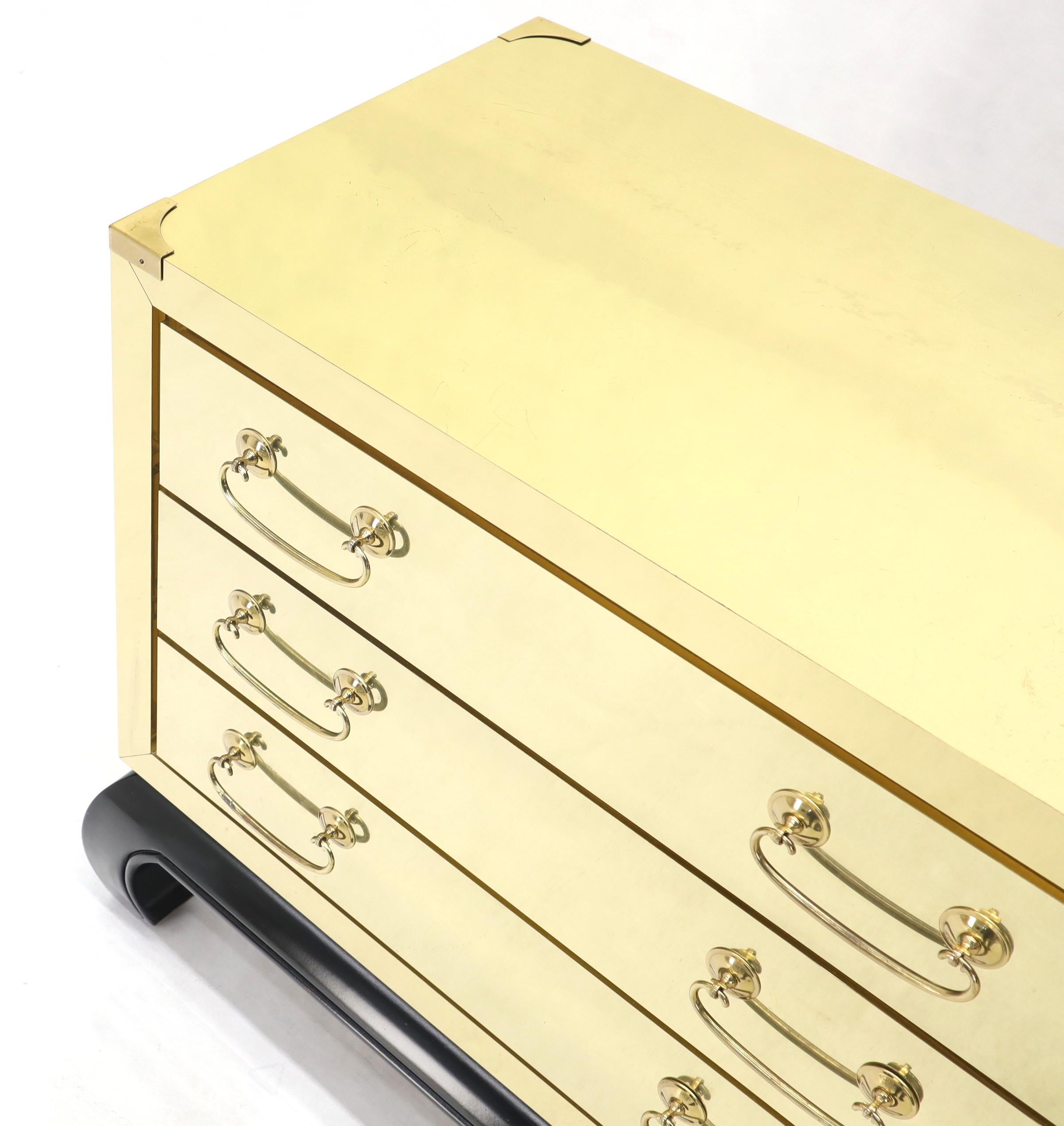 Italian Brass Clad Decorative Three Drawers Chest For Sale