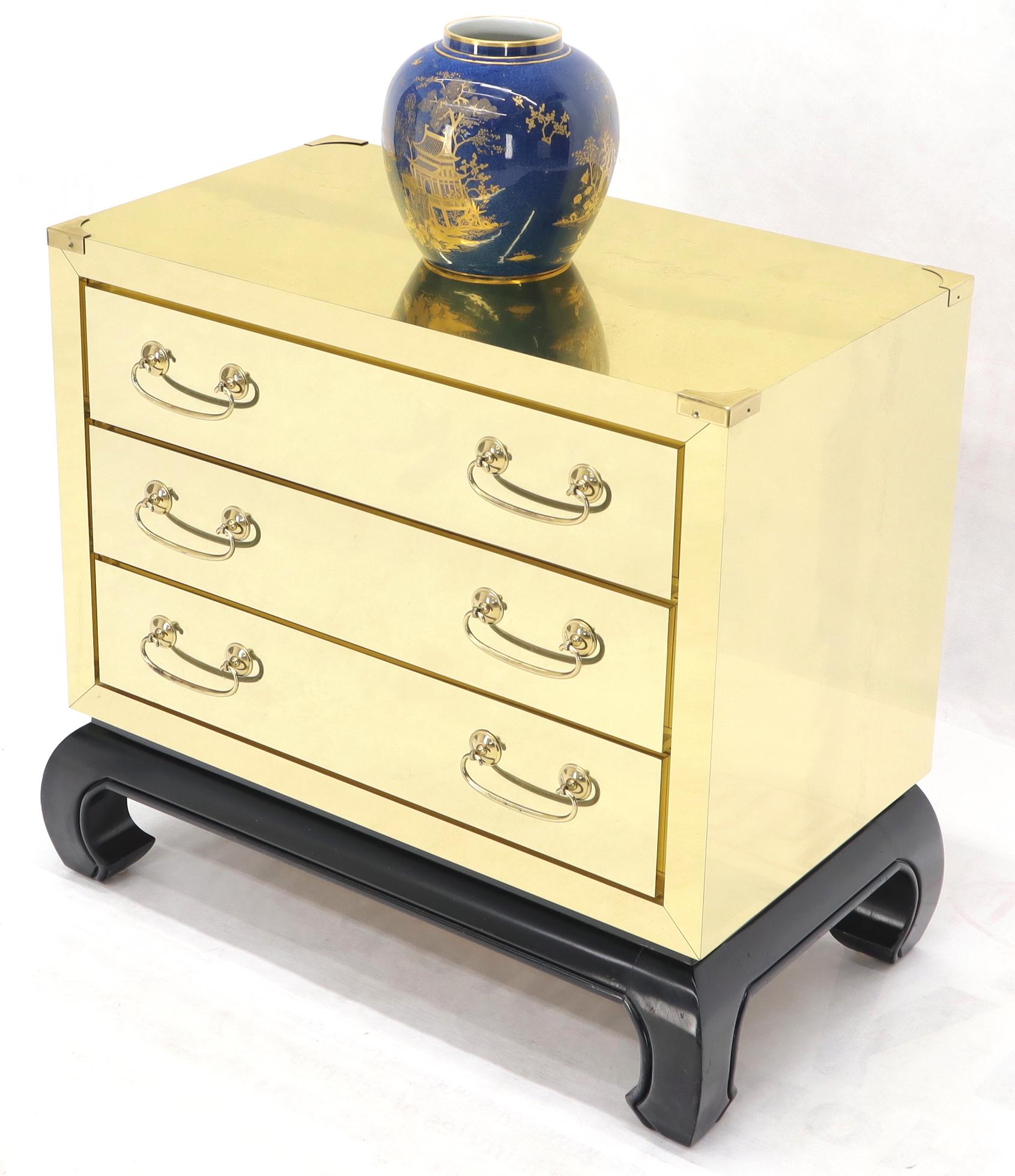 Polished Brass Clad Decorative Three Drawers Chest For Sale
