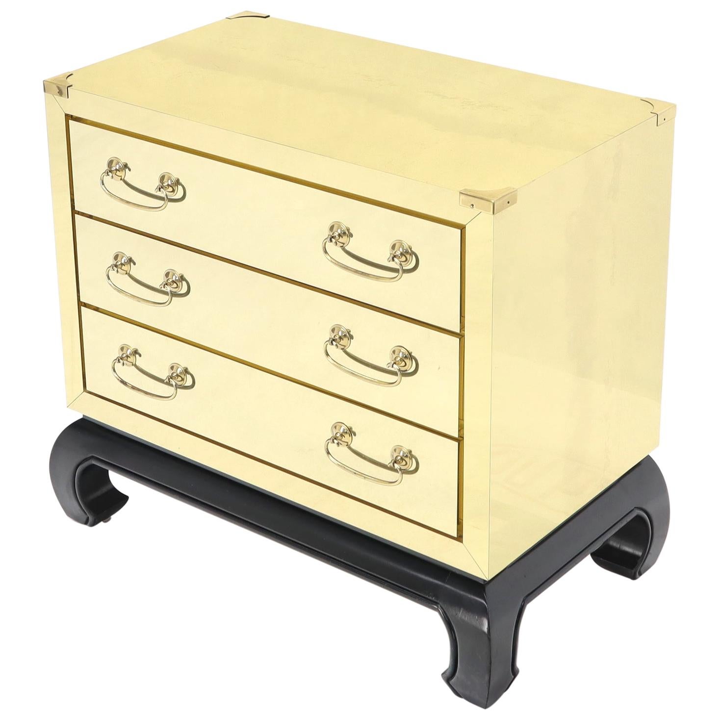 Brass Clad Decorative Three Drawers Chest For Sale
