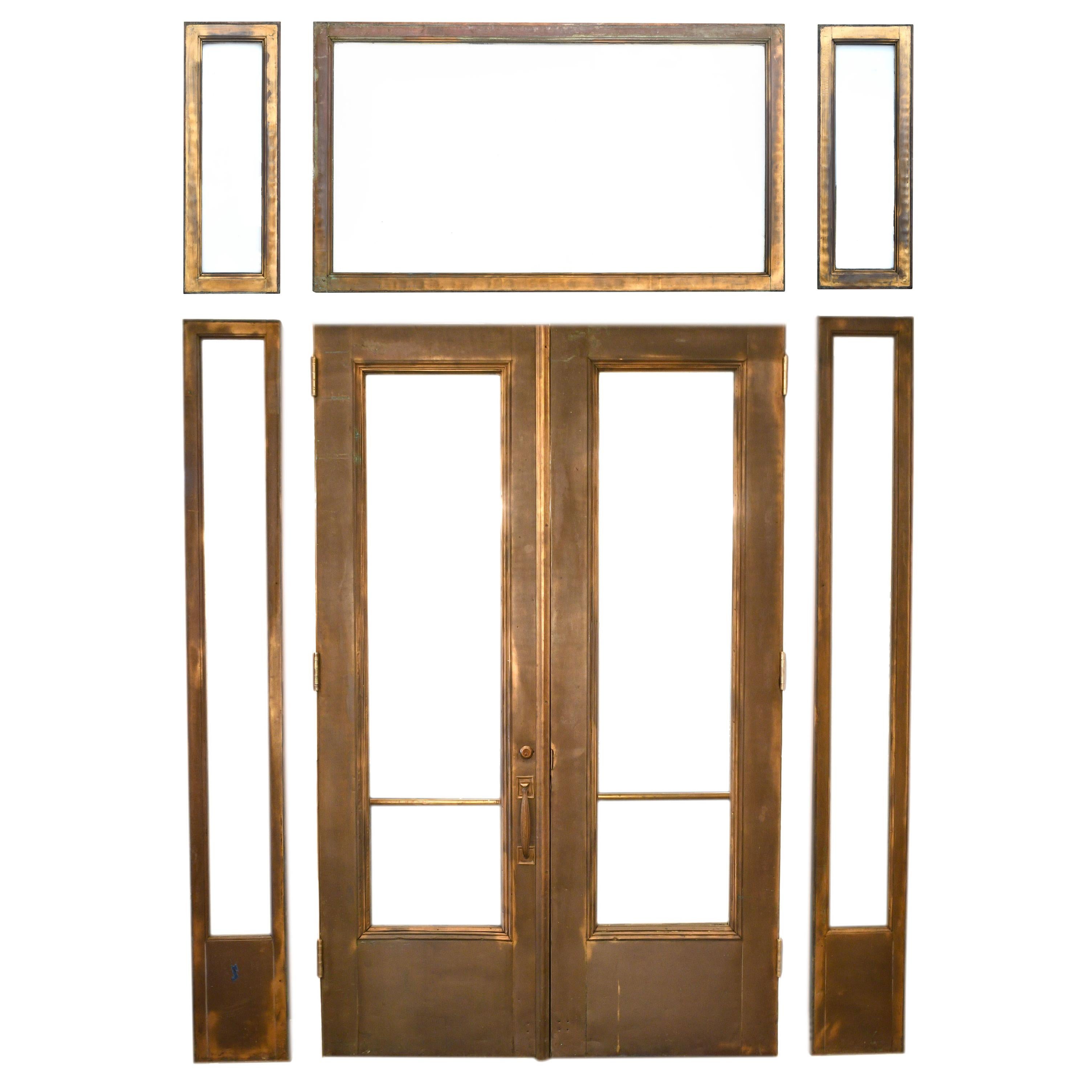 Brass Clad Entry/Double Doors with Sidelights & Transoms For Sale
