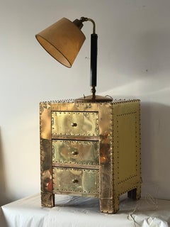 Brass-Clad Three Drawer Chest Nightstand Miniature Circa 1980s