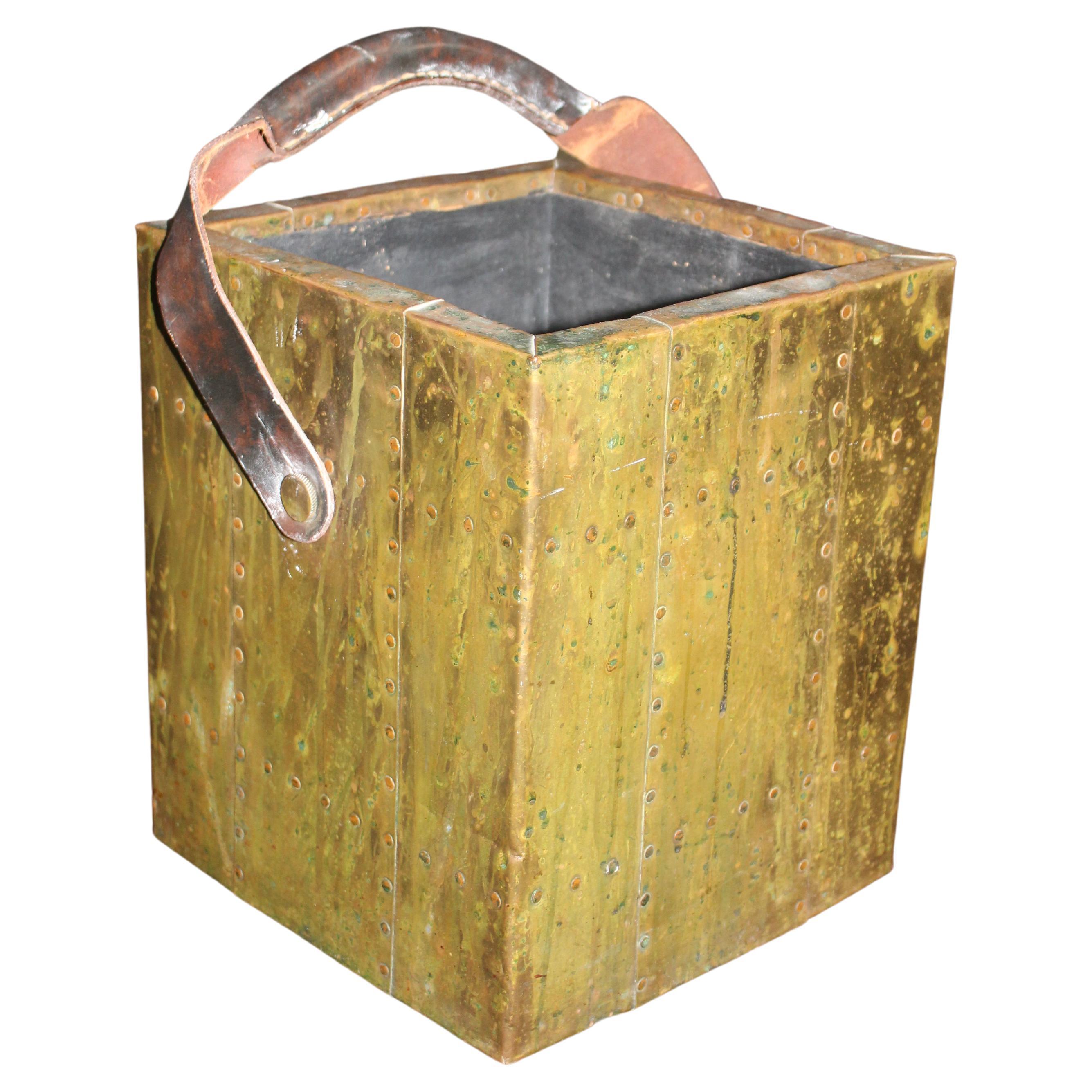 Brass Clad Waste Paper Basket by Sarreid of Spain, 1960s For Sale