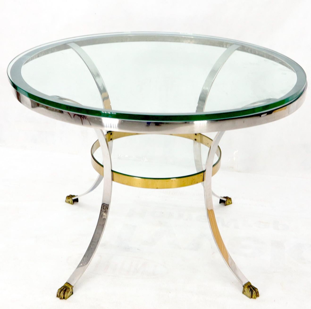 Base décorative en laiton et chrome, pieds griffes ronds, dessus en verre 3/4