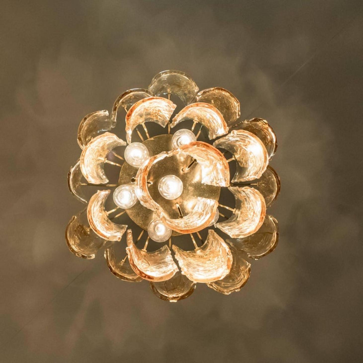 Brass Clear and Amber Spiral Glass Chandelier by Doria, 1970 For Sale 3