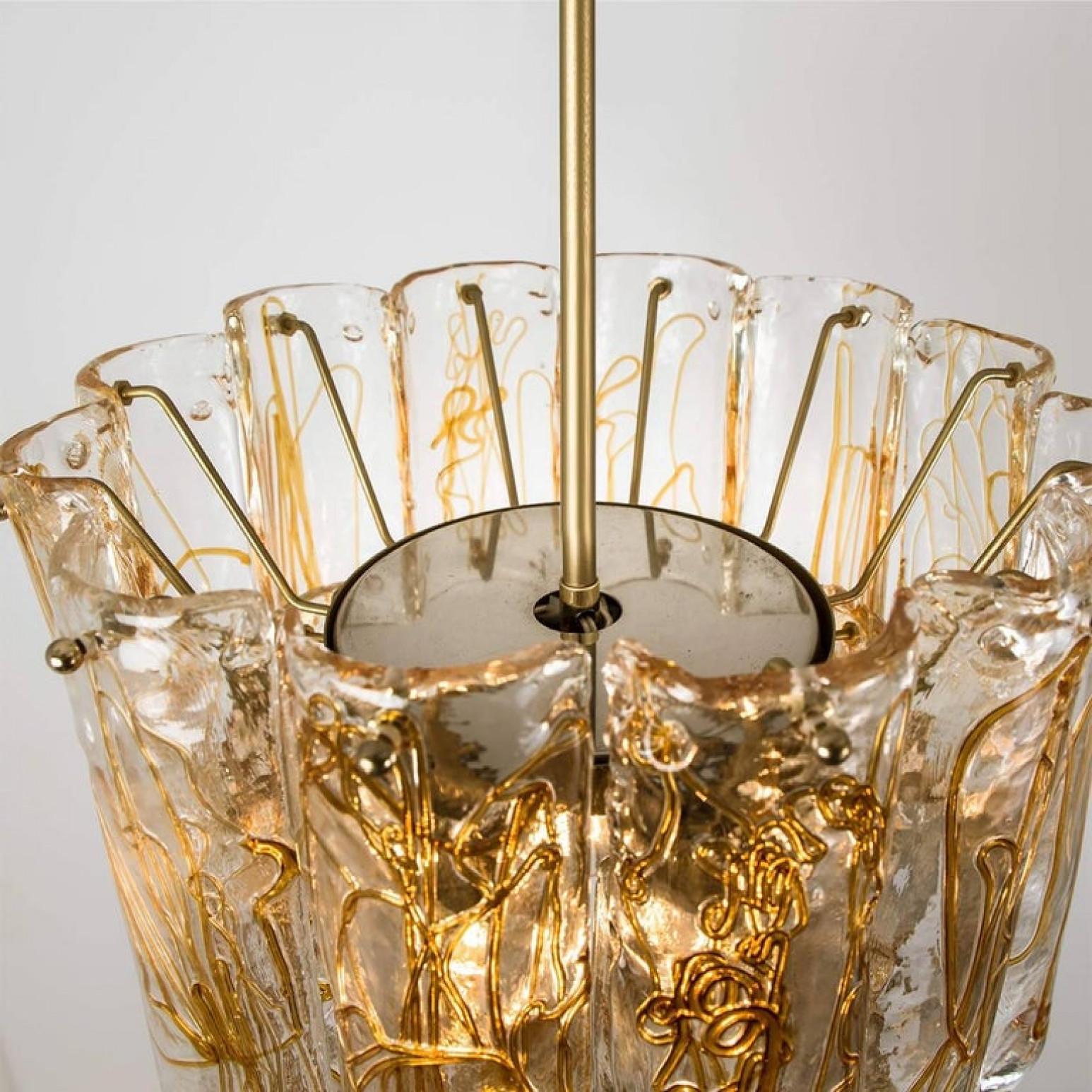 Brass Clear and Amber Spiral Glass Chandelier by Doria, 1970 For Sale 5