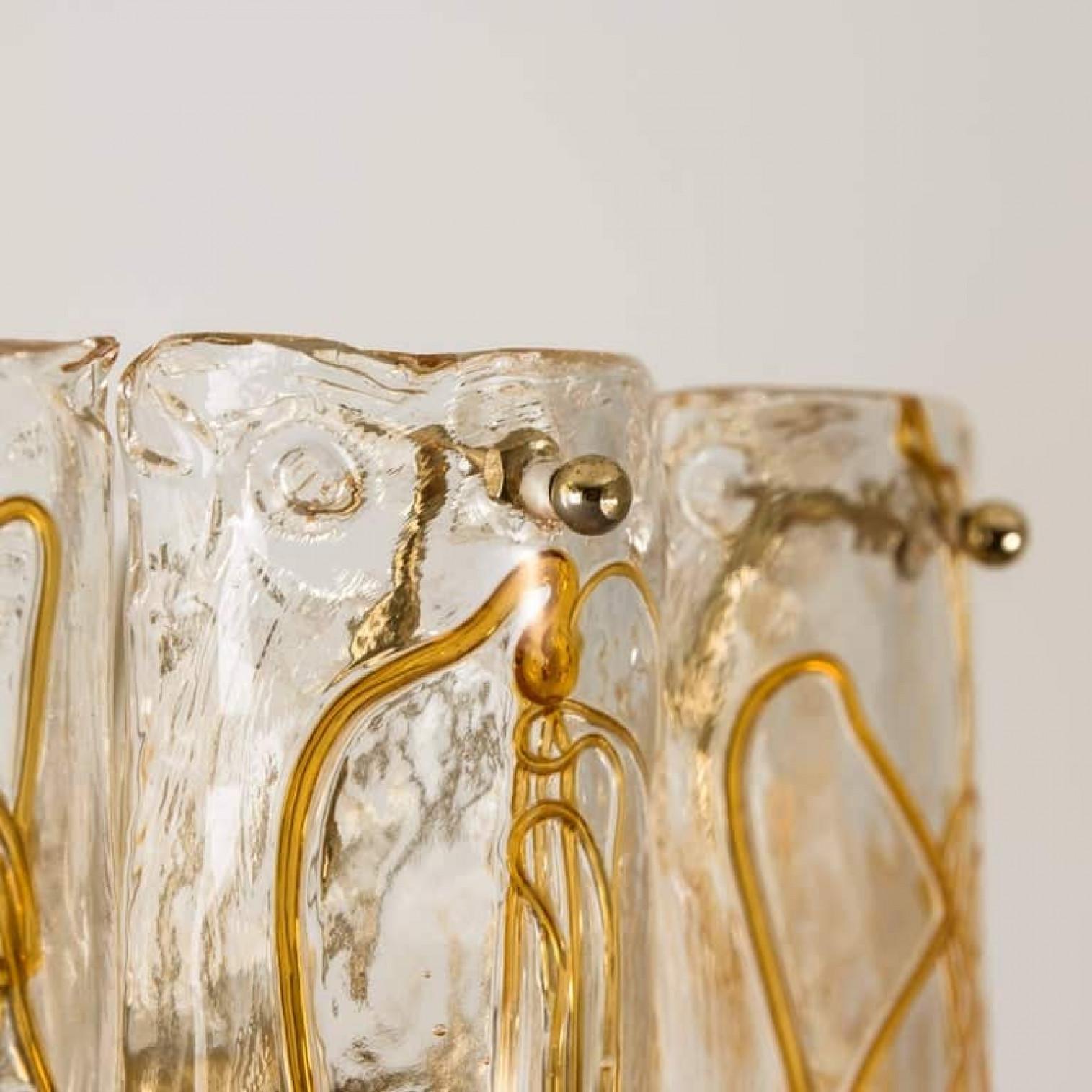 Lampadario in ottone con vetro trasparente e ambra a spirale di Doria, 1970 in vendita 4