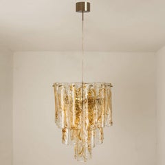 Brass Clear and Amber Spiral Glass Chandelier by Doria, 1970