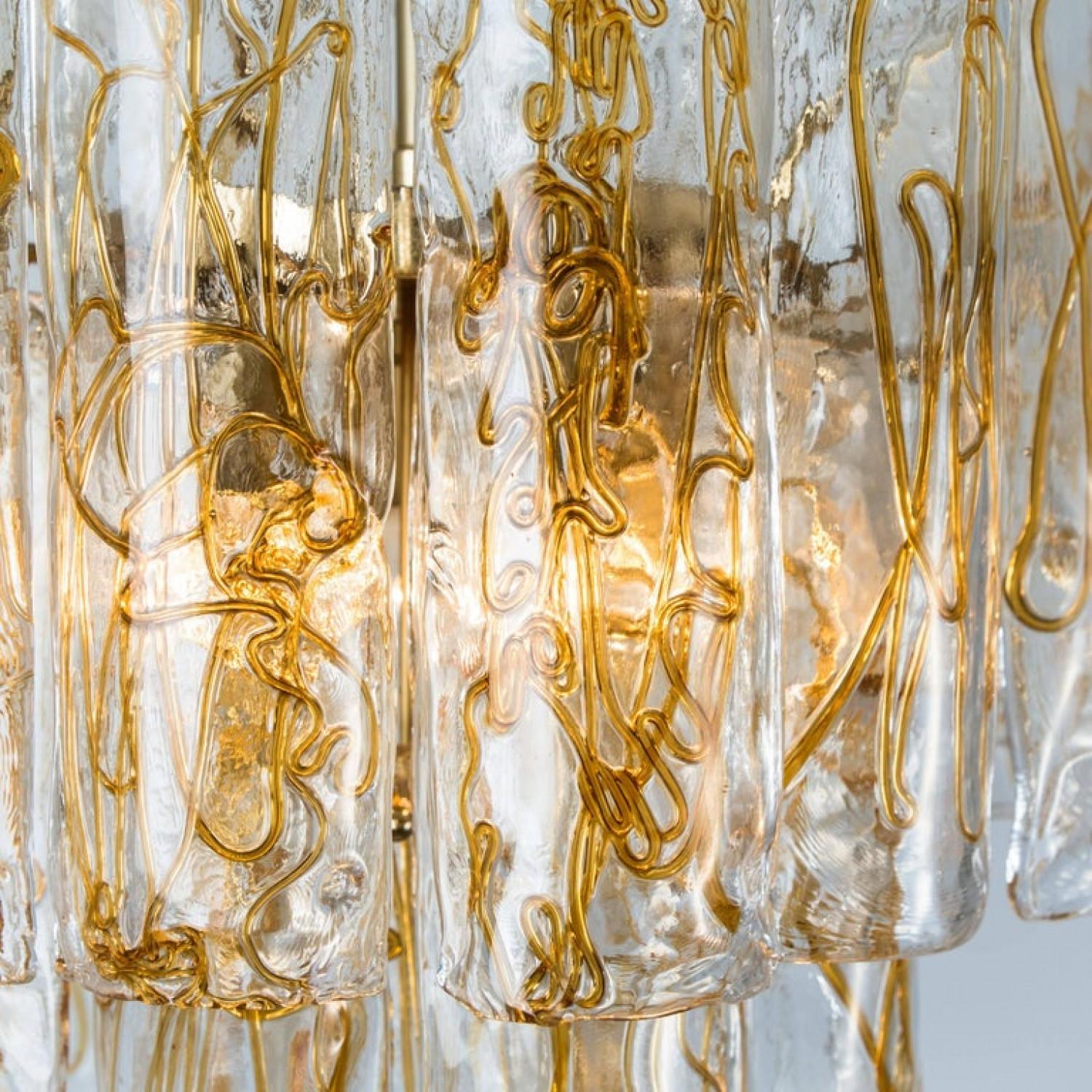 Other Brass Clear and Amber Spiral Glass Chandelier by Doria, 1970 For Sale