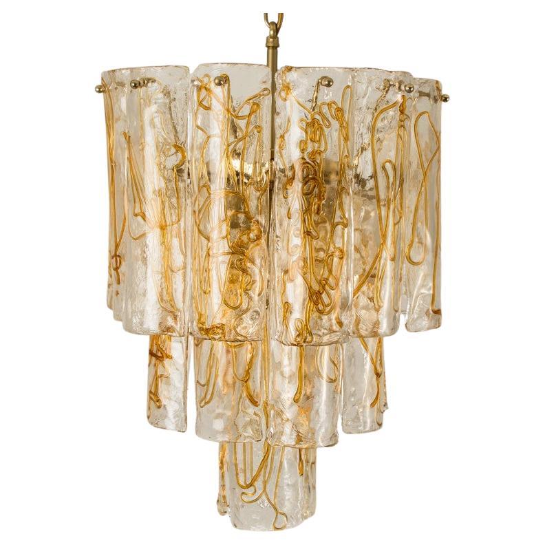 Lampadario in ottone con vetro trasparente e ambra a spirale di Doria, 1970
