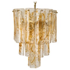 Lampadario in ottone con vetro trasparente e ambra a spirale di Doria, 1970