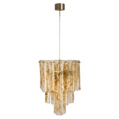 Brass Clear and Amber Spiral Glass Chandelier by Doria, 1970