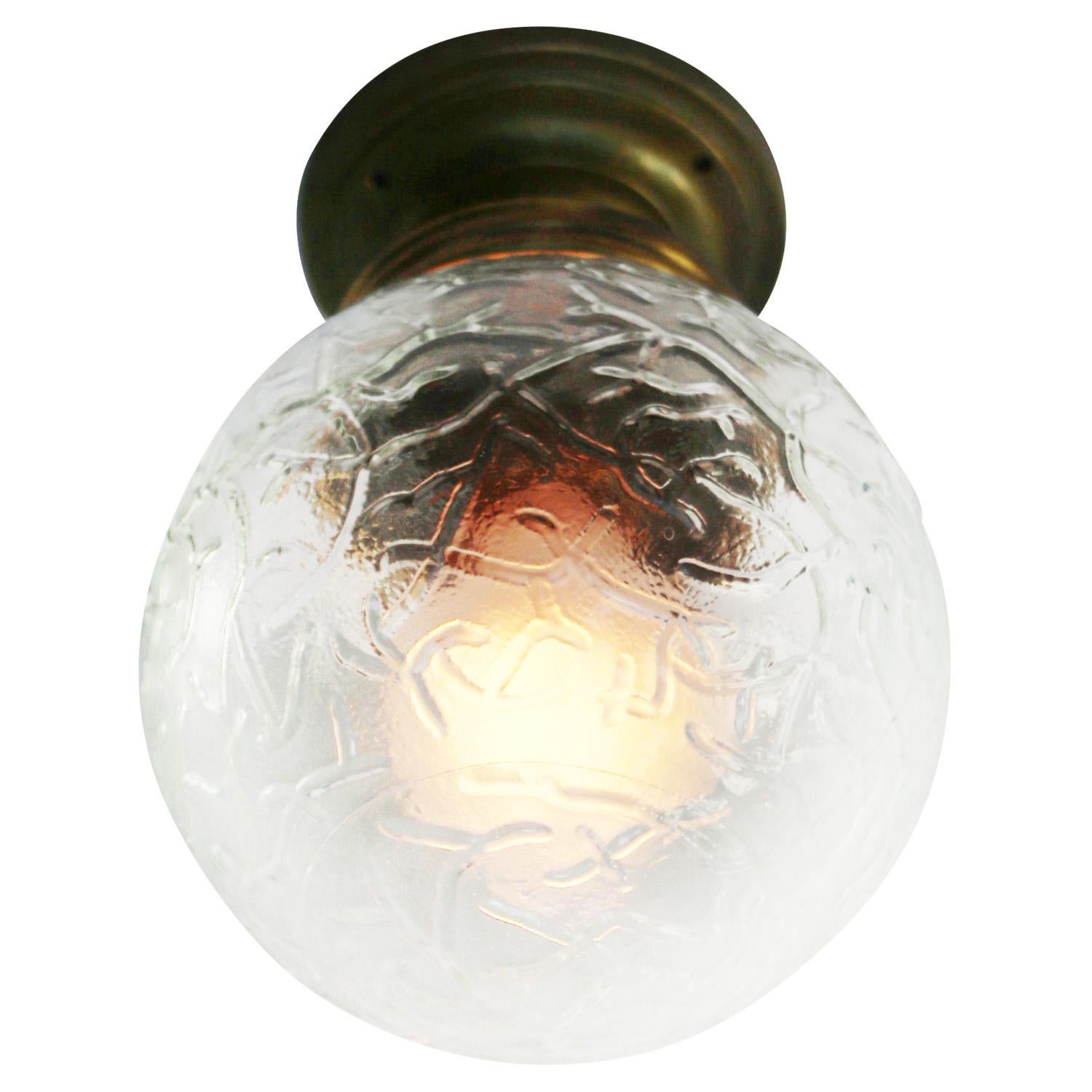 British Brass Clear Reeded Glass Flush Mounts Ceiling Lamps For Sale
