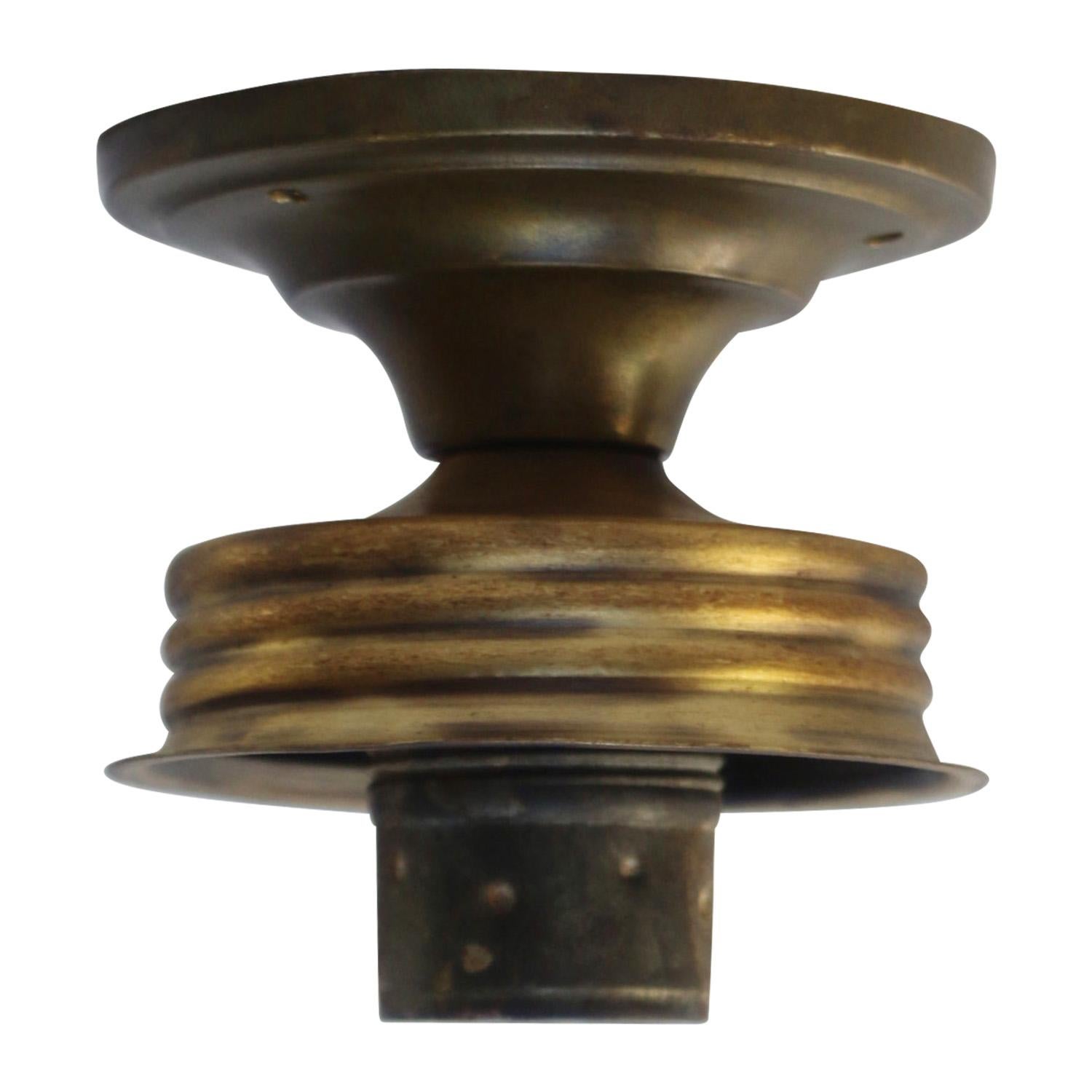Brass Clear Reeded Glass Flush Mounts Ceiling Lamps In Good Condition For Sale In Amsterdam, NL