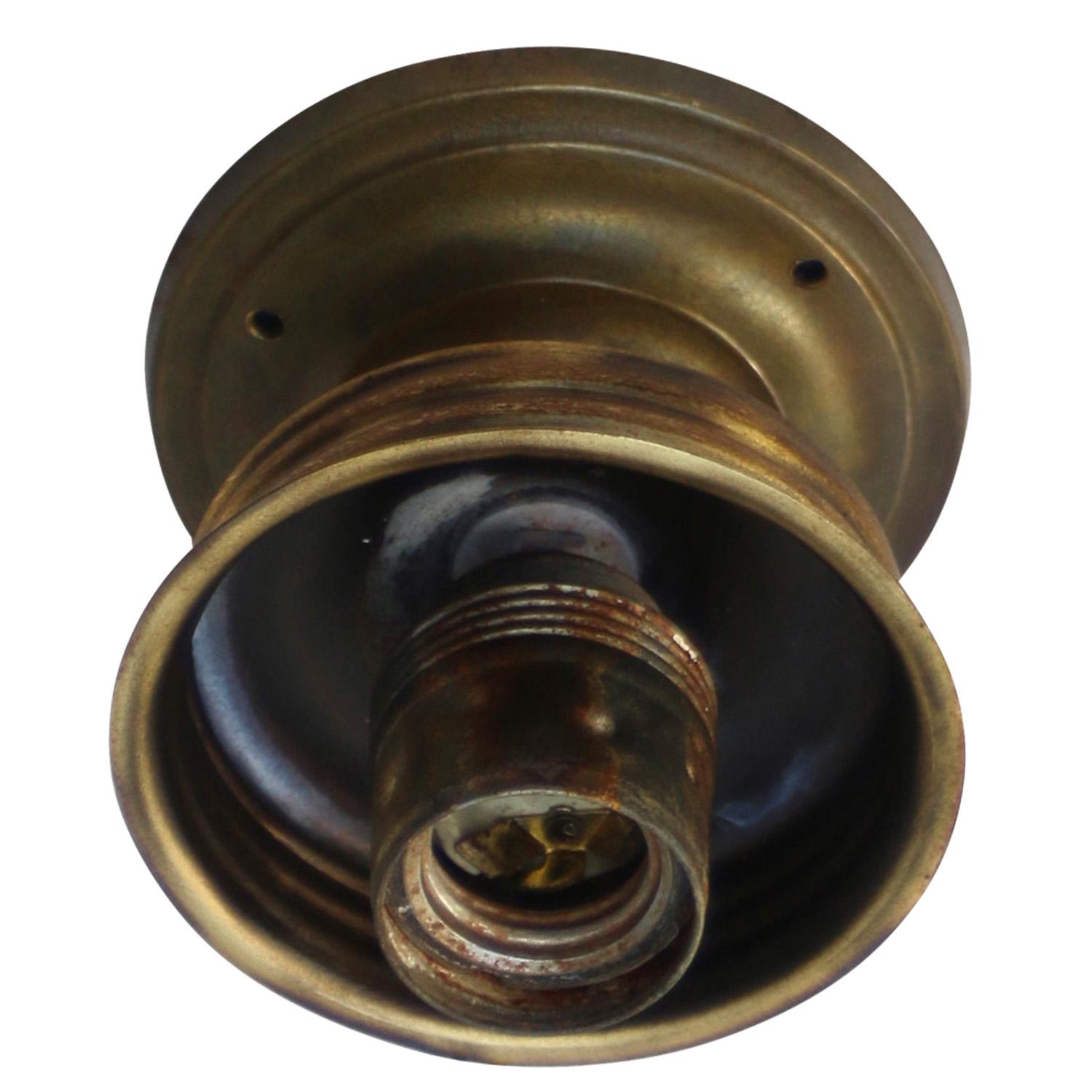 20th Century Brass Clear Reeded Glass Flush Mounts Ceiling Lamps For Sale
