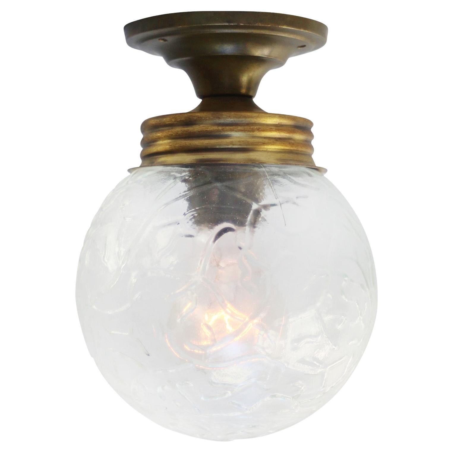 Brass Clear Reeded Glass Flush Mounts Ceiling Lamps For Sale