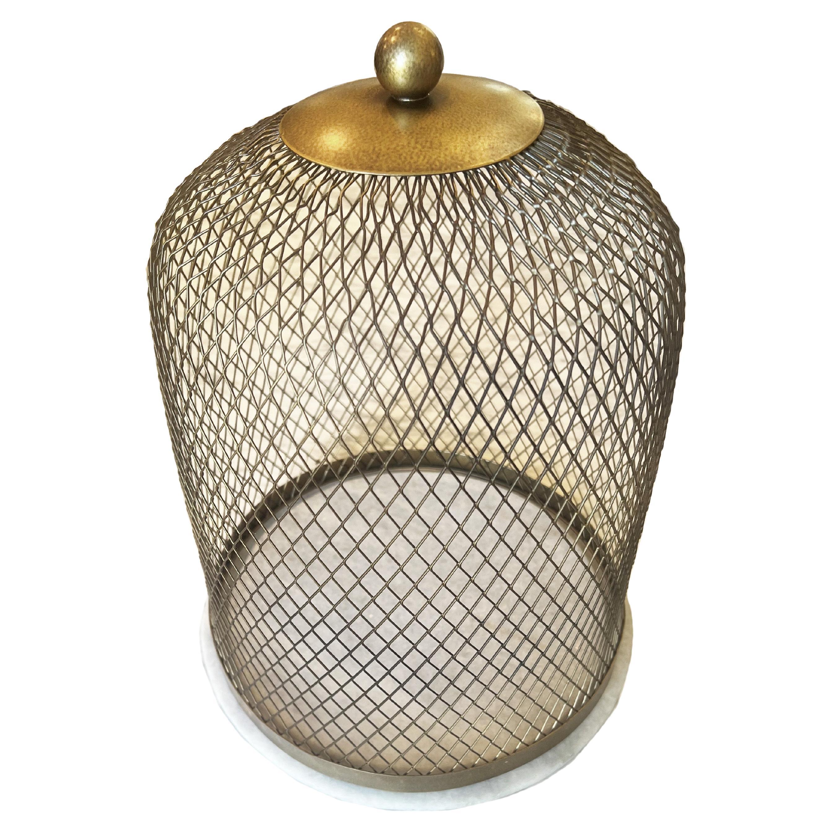 Brass Cloche with Marble Base For Sale