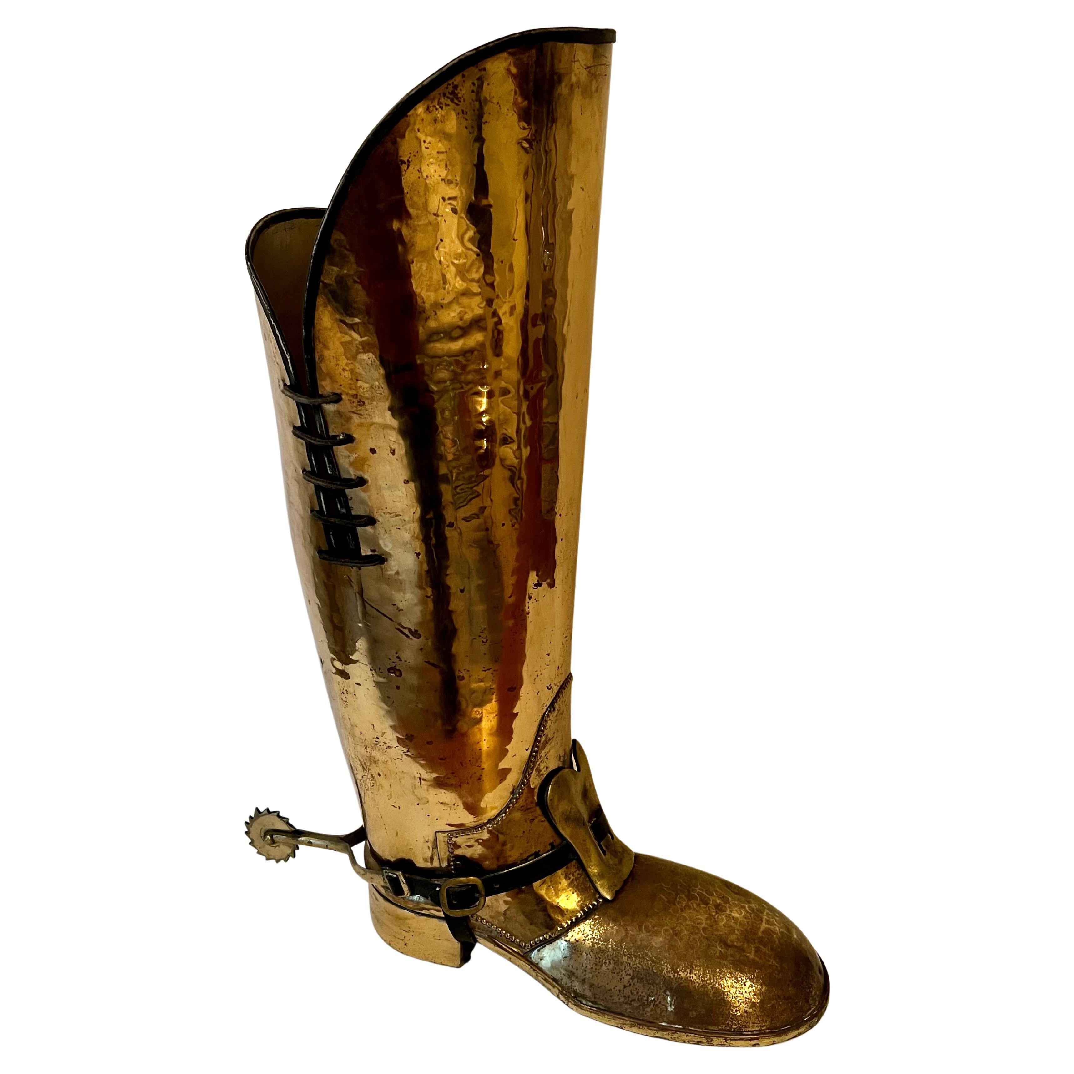 Brass Coachmans Boot Umbrella Stand with Leather Lashings and Straps