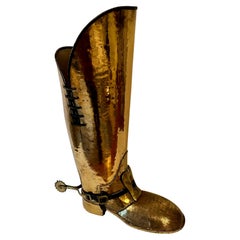 Vintage Brass Coachmans Boot Umbrella Stand with Leather Lashings and Straps