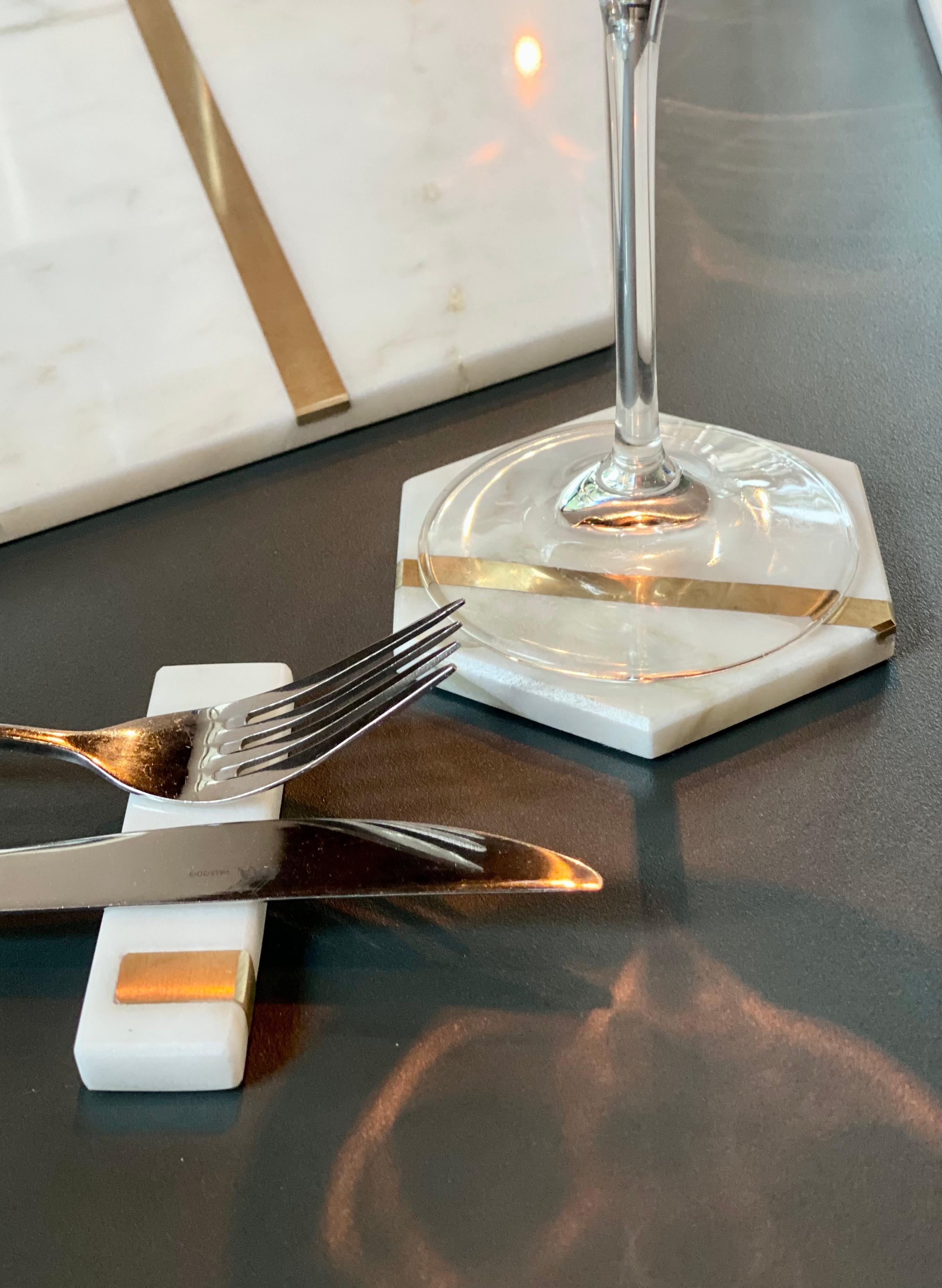 Coaster en laiton- Ensemble de sous-verres hexagonaux en or Calacatta et laiton du 21e siècle Neuf - En vente à Cologna Veneta, IT