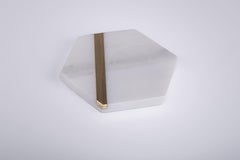 Brass Coaster- 21st Century Calacatta Oro and Brass Hexagonal Coasters Set