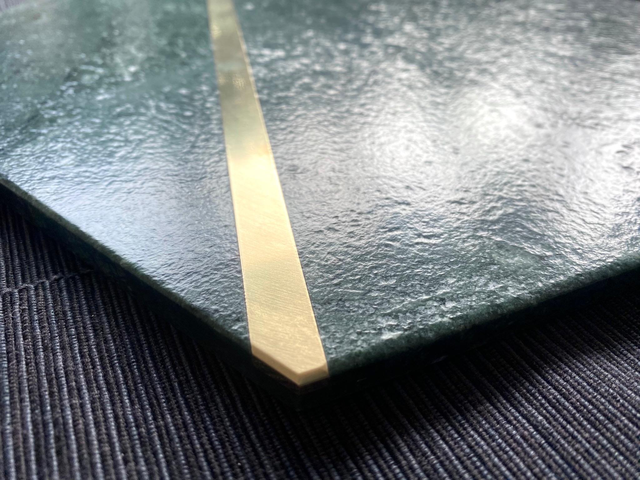 Contemporary Brass - 21st Century Verde Guatemala and Brass Hexagonal Underplate For Sale