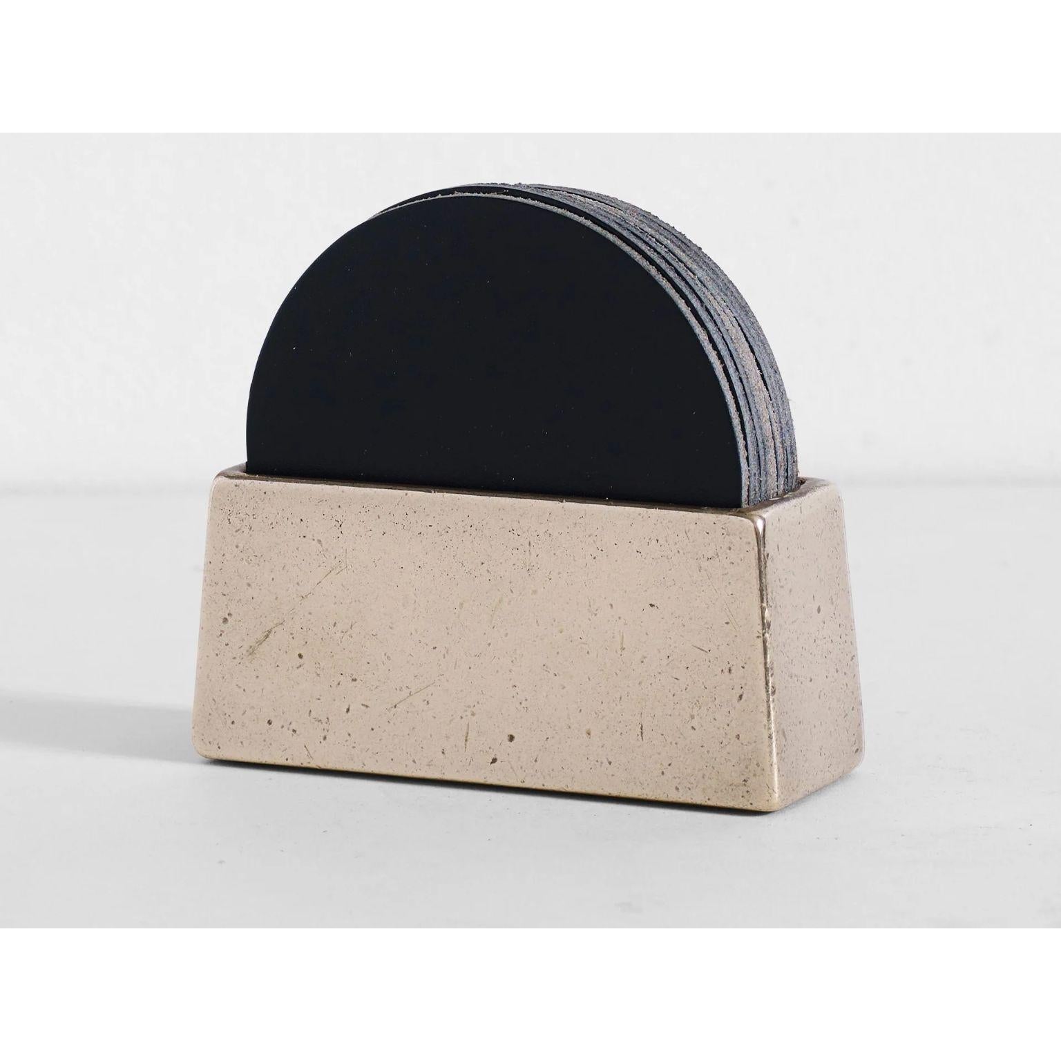 Australian Brass Coaster Holder with Black Coaster Set by Henry Wilson