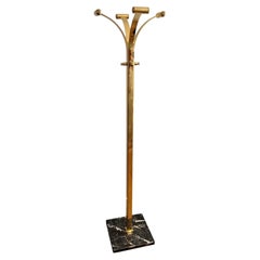 Brass Coat Rack on Square Marble Base, French Design, Circa 1970