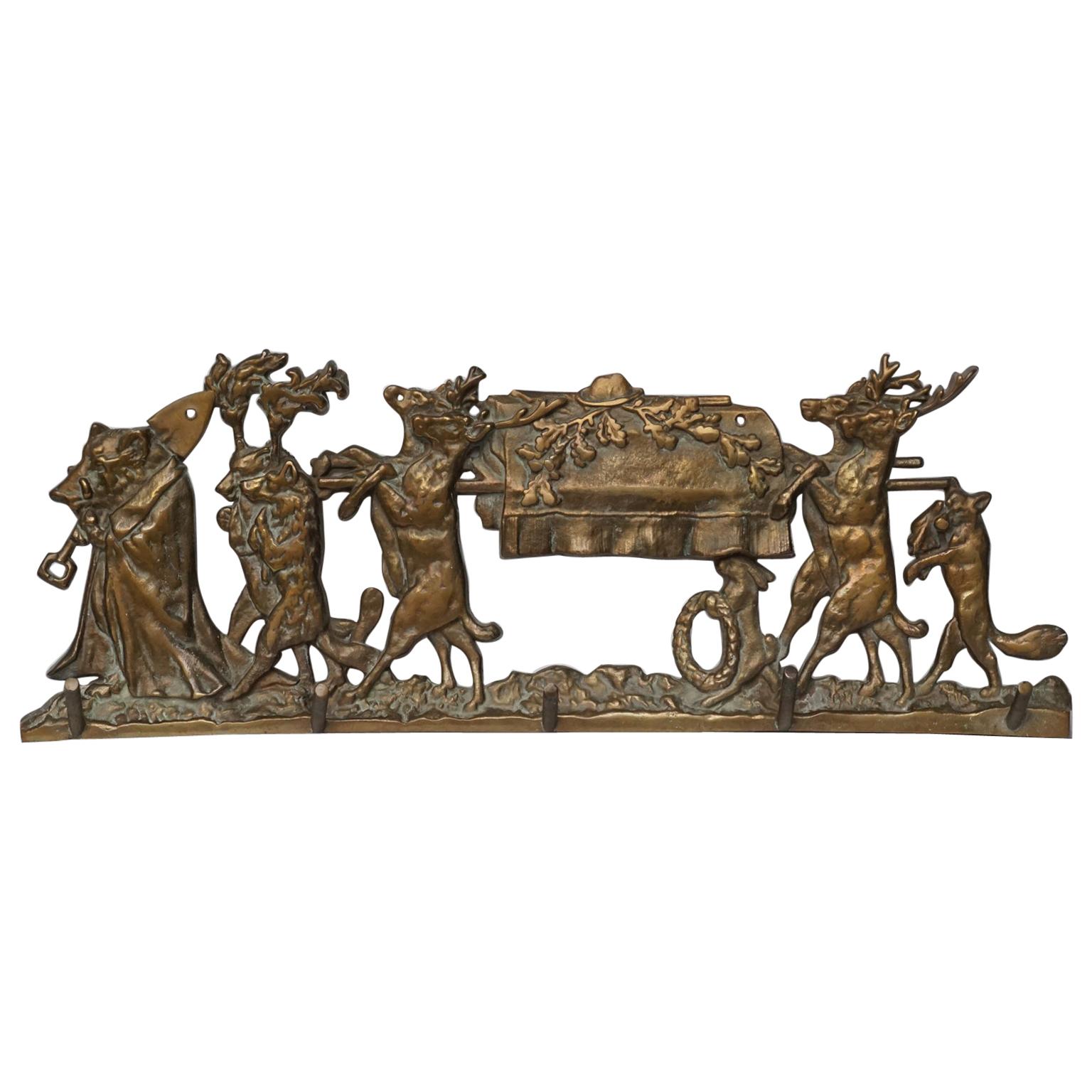 19th C. Brass Coat Rack 
the Hunters Funeral
 Depiction After Moritz Von Schwind
