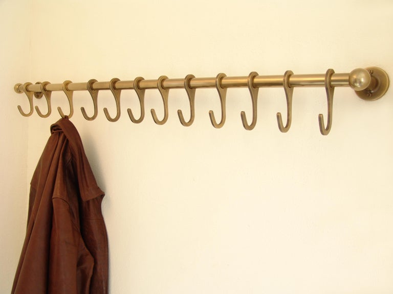 Brass Coat Rack Wall Mount Custom Hand Made Sliding Hooks Bronze Patina For  Sale at 1stDibs