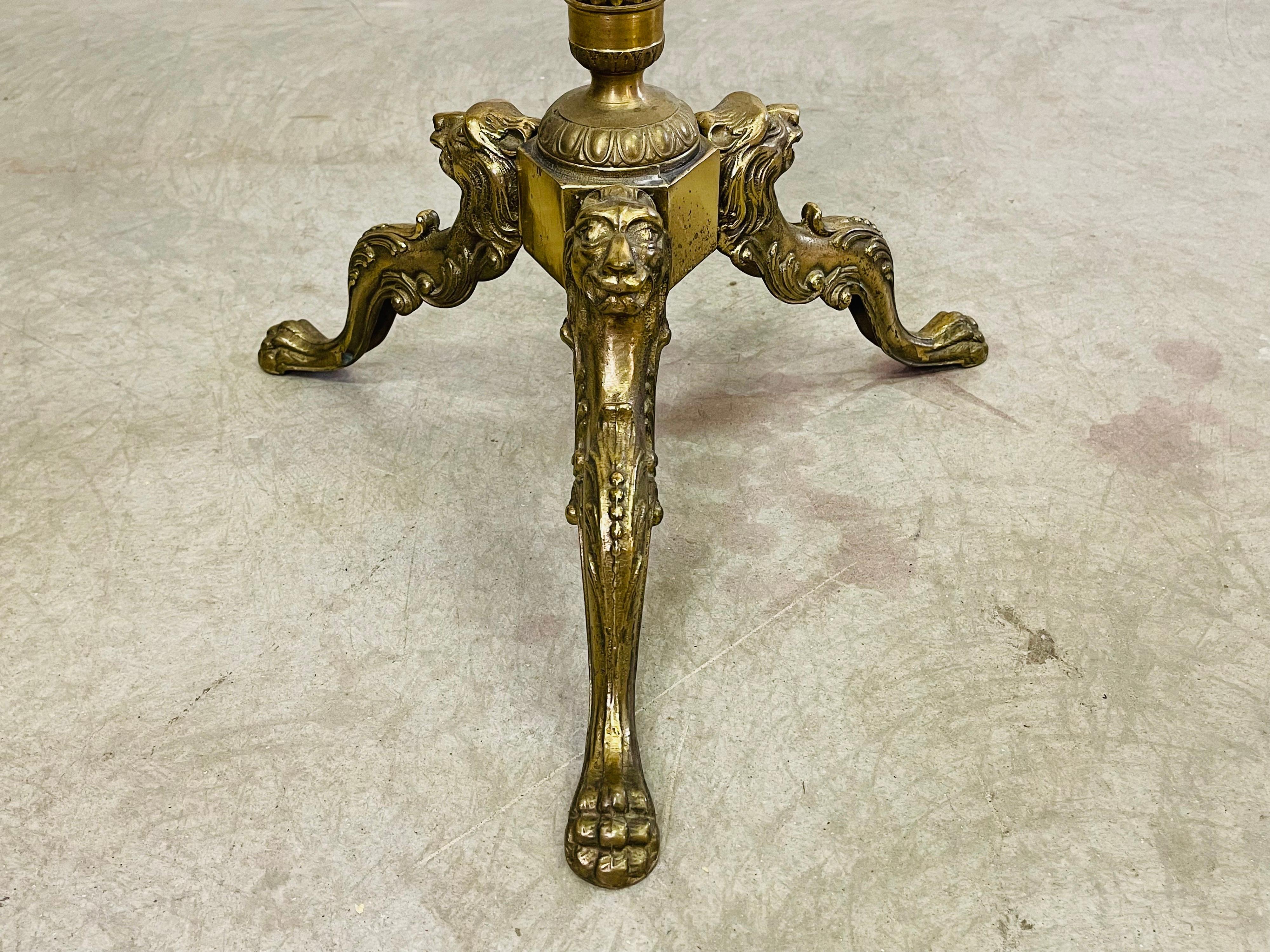 Art Nouveau Brass Coat Rack with Lion Head Accents
