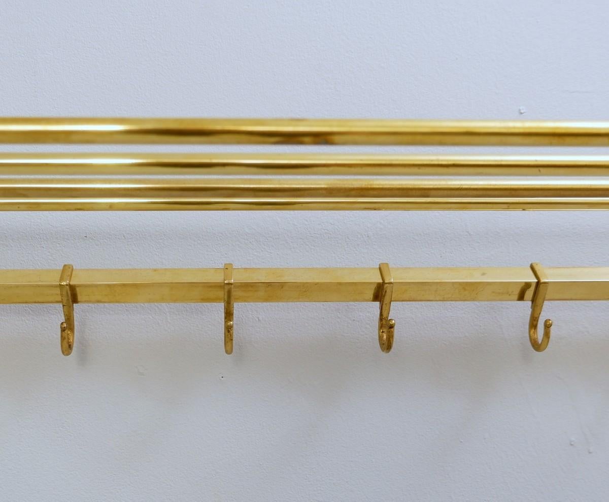 Italian Brass Coat Rack with Shelf, 8 Hooks For Sale
