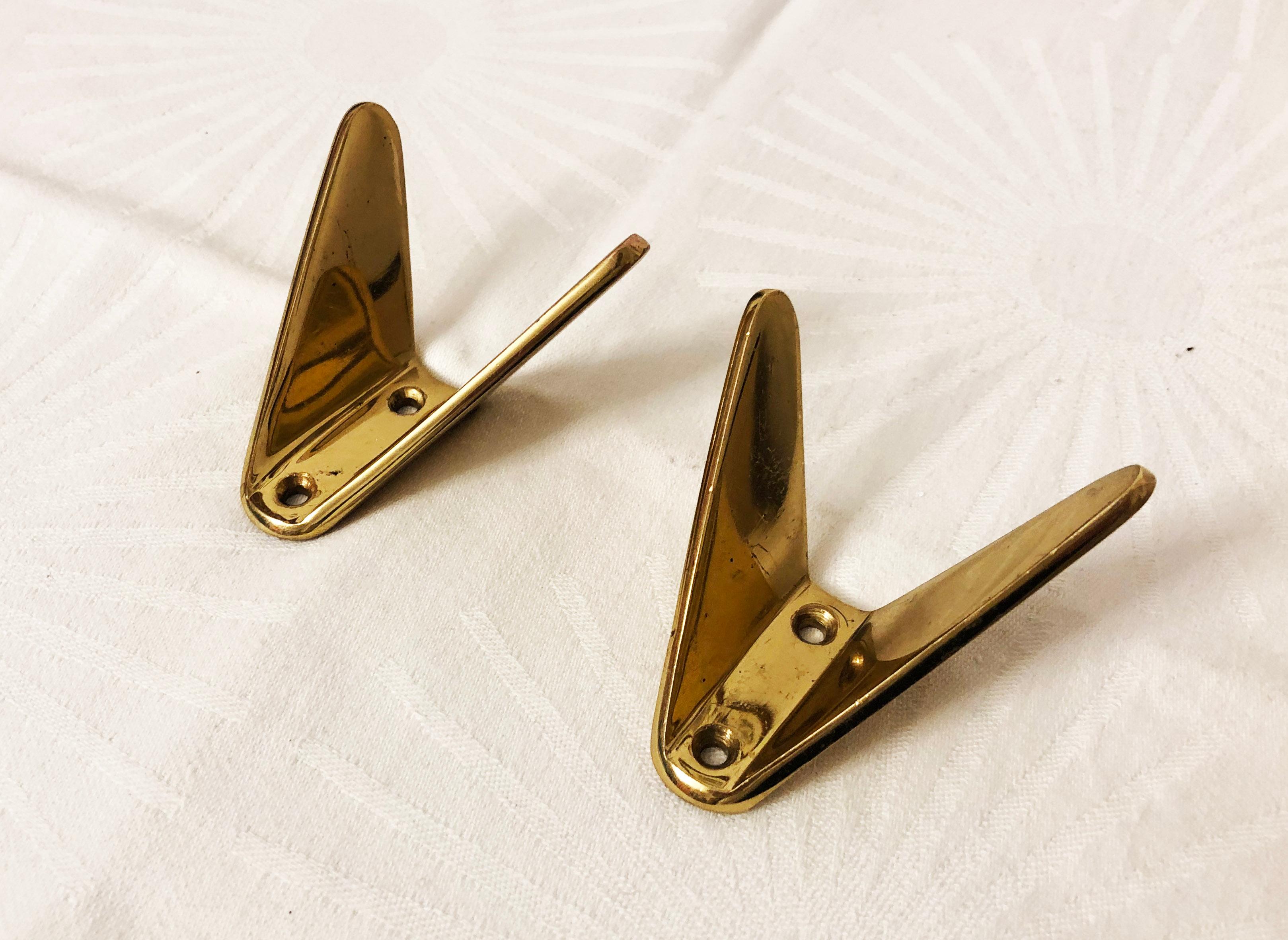 Brass Coat Wall Double Hooks by Hertha Baller In Excellent Condition In Vienna, AT