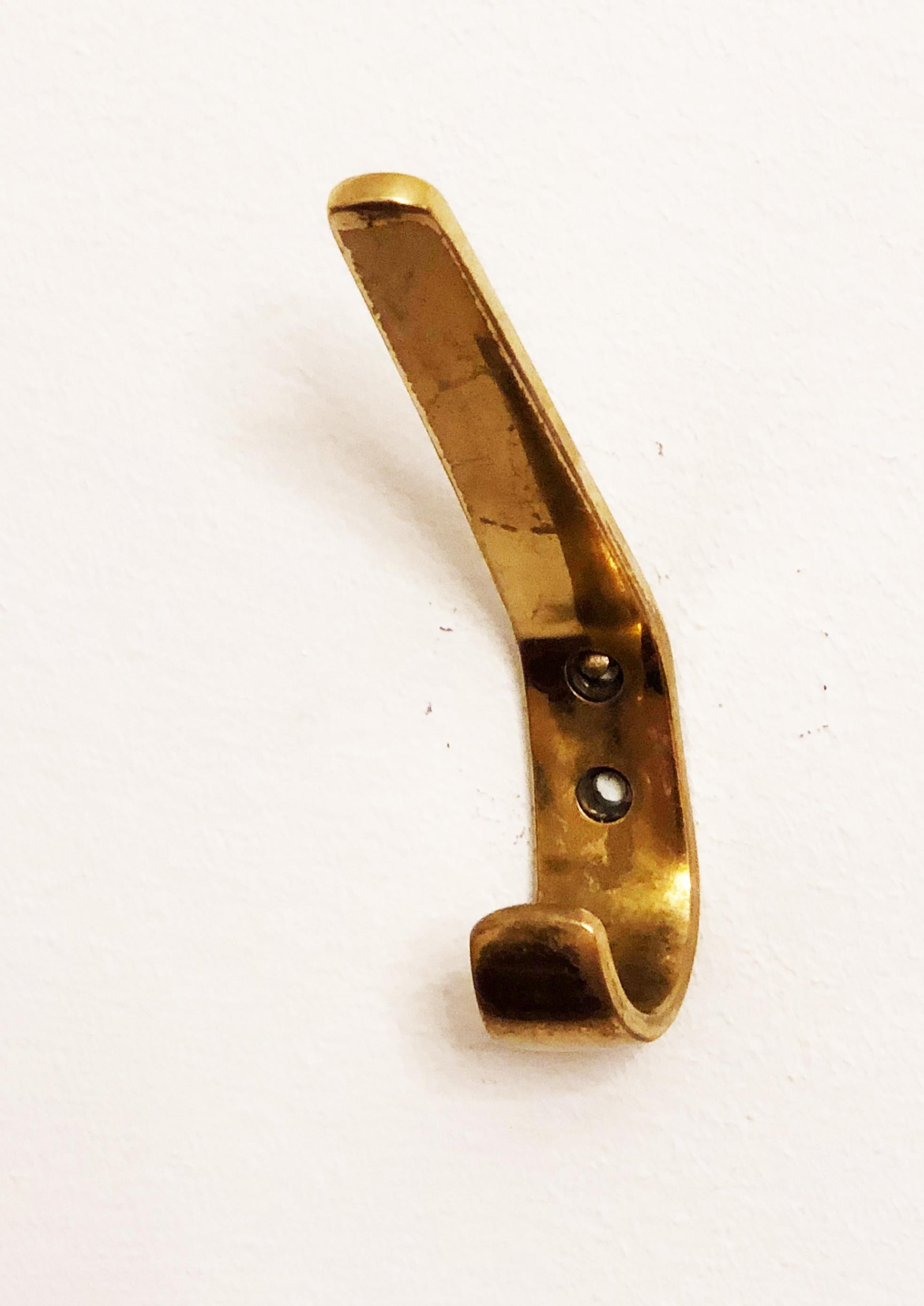 Mid-Century Modern Brass Coat Wall Hooks 