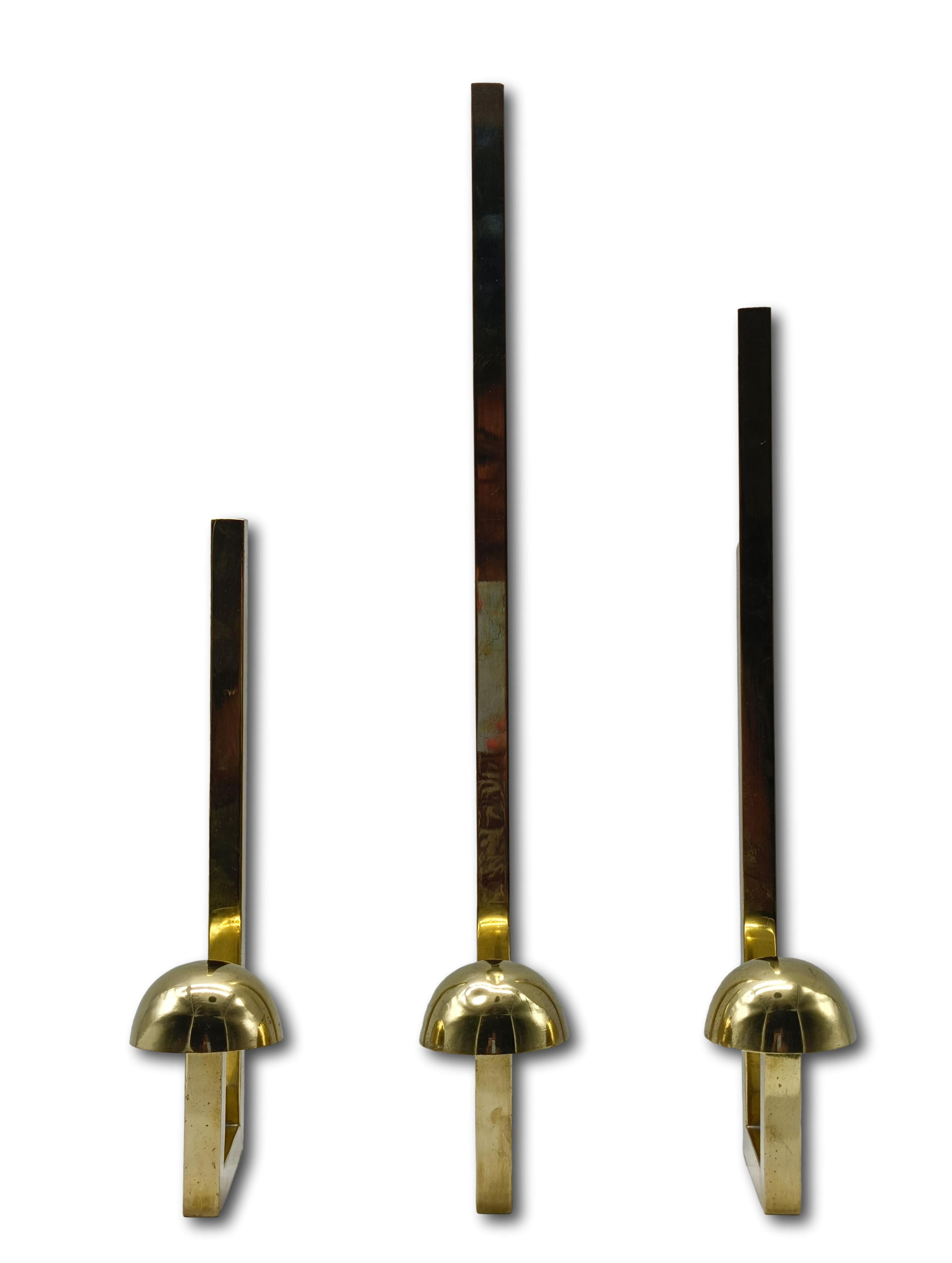 Mid-Century Modern Brass Coat Wall Hooks, Set of 3, 1960s For Sale