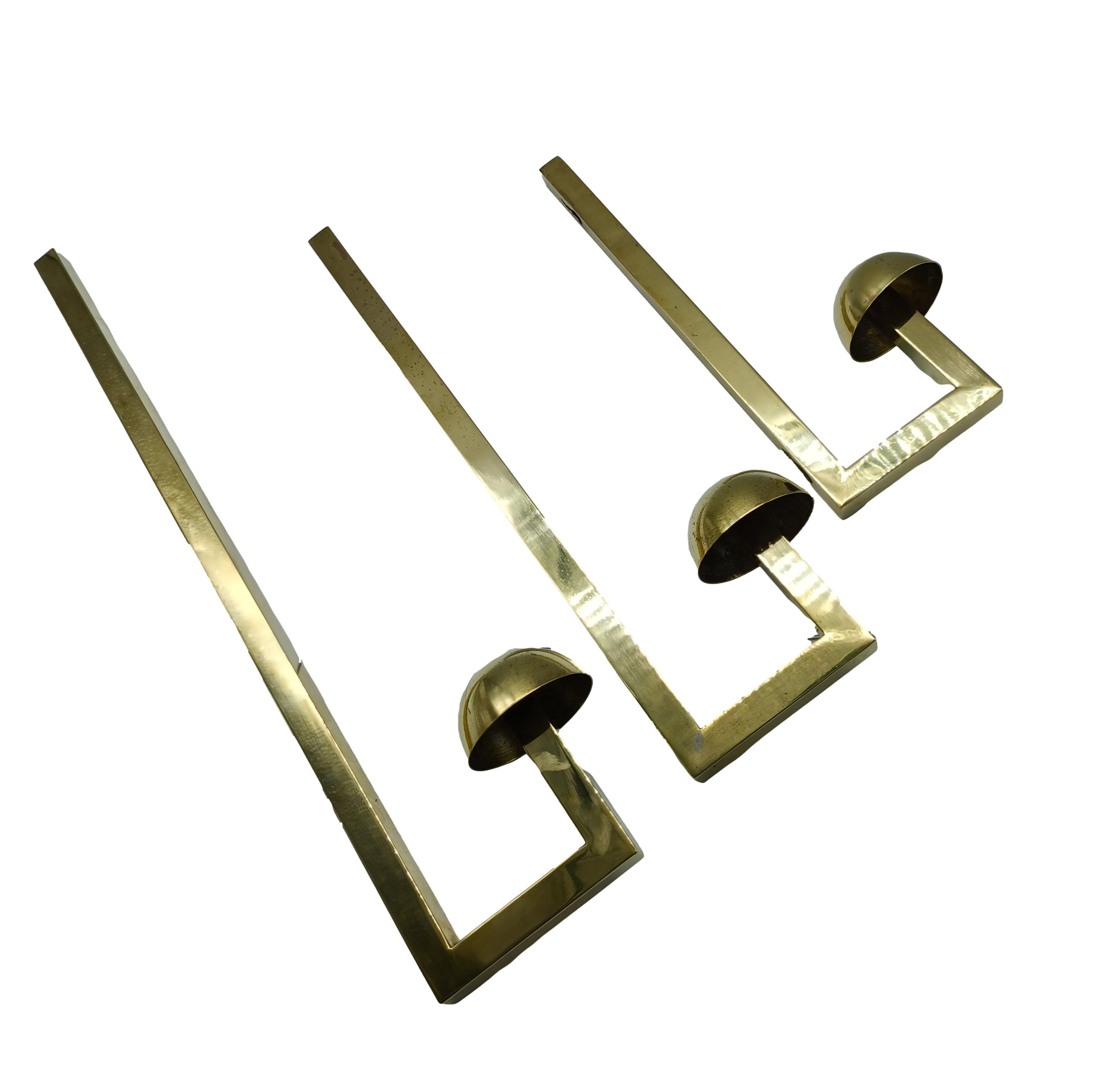 Brass Coat Wall Hooks, Set of 3, 1960s In Good Condition For Sale In Naples, IT