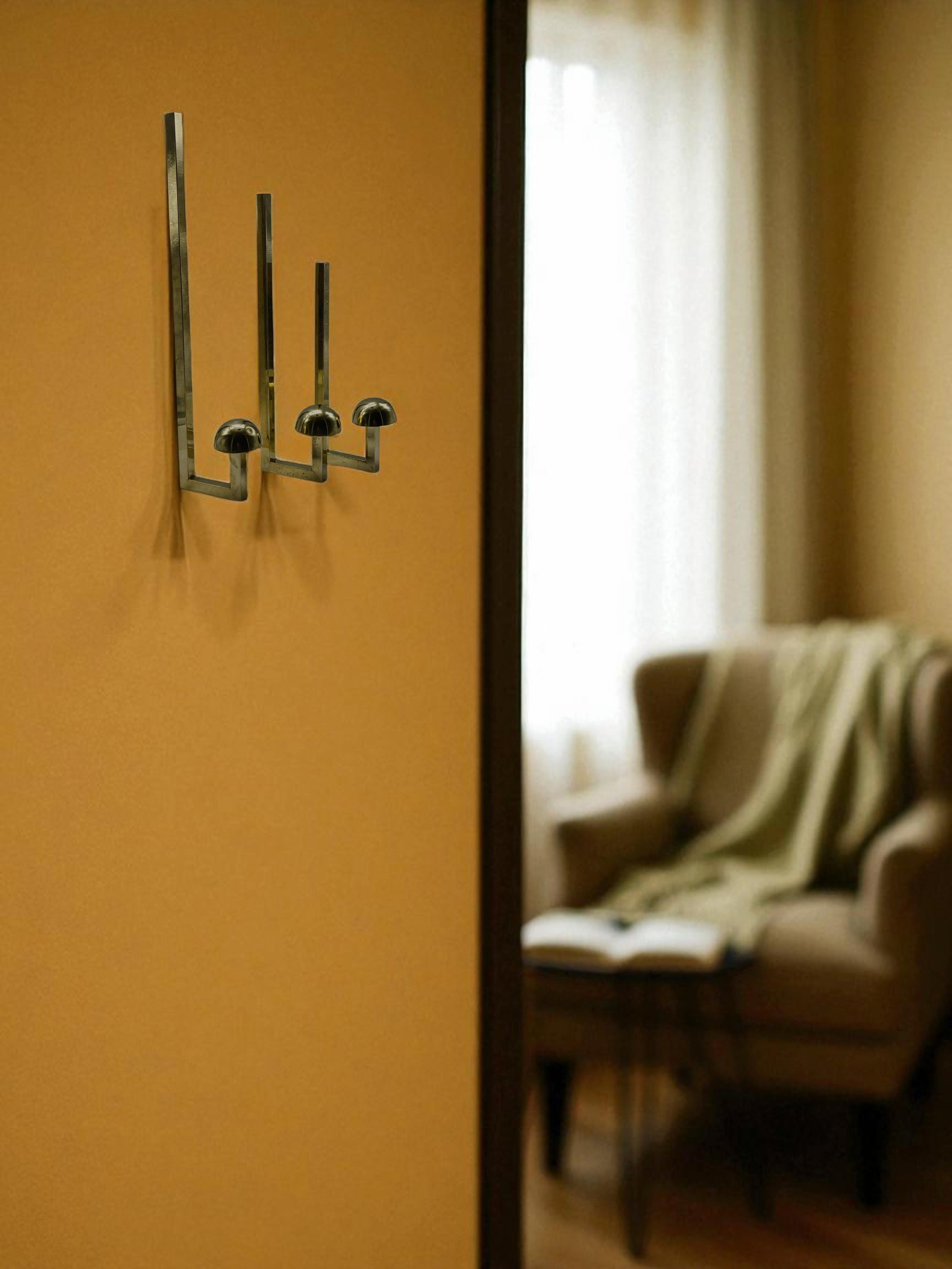 Mid-20th Century Brass Coat Wall Hooks, Set of 3, 1960s For Sale