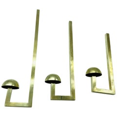Brass Coat Wall Hooks, Set of 3, 1960s