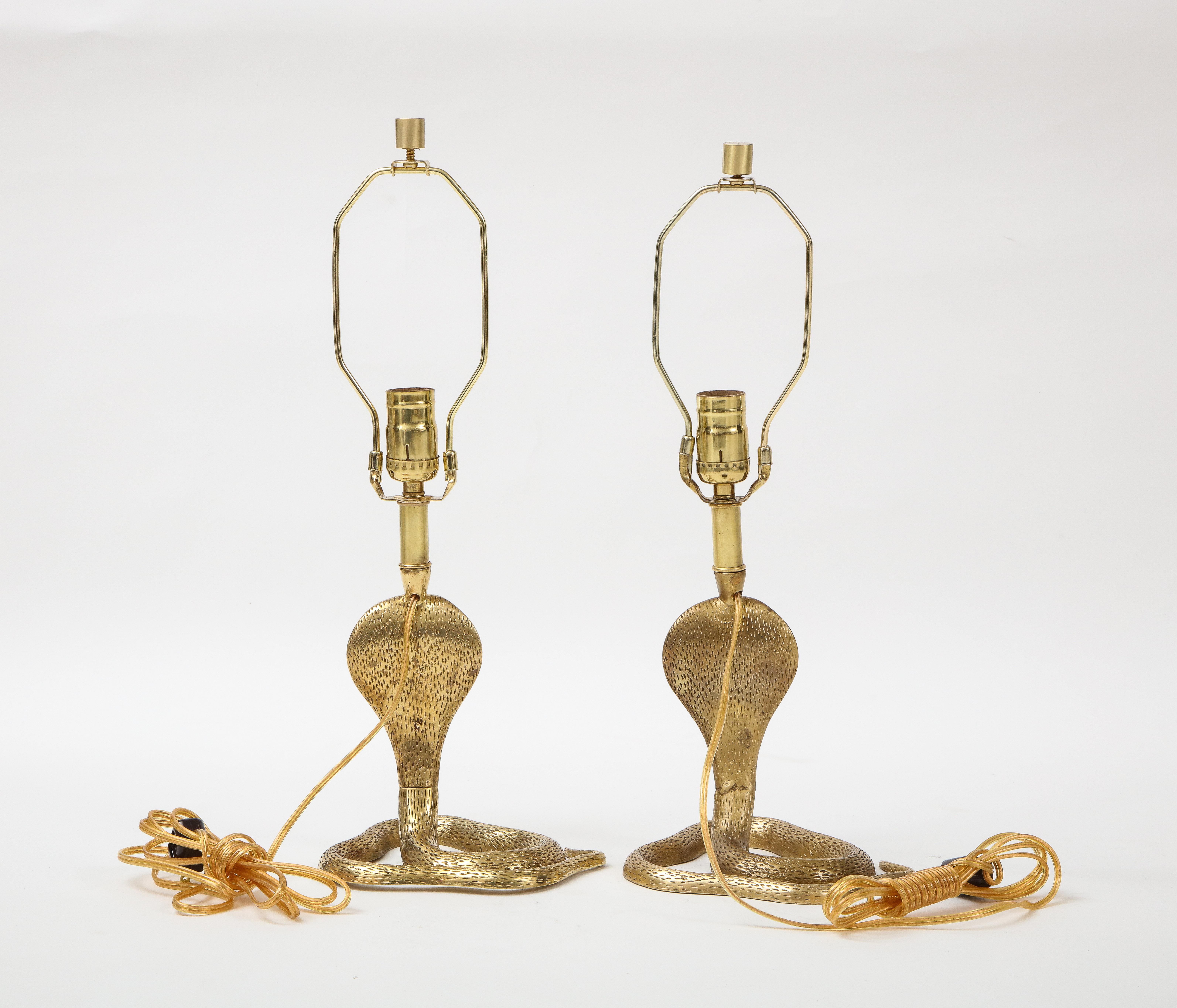 Egyptian Maison Jansen Style Brass Cobra Lamps For Sale