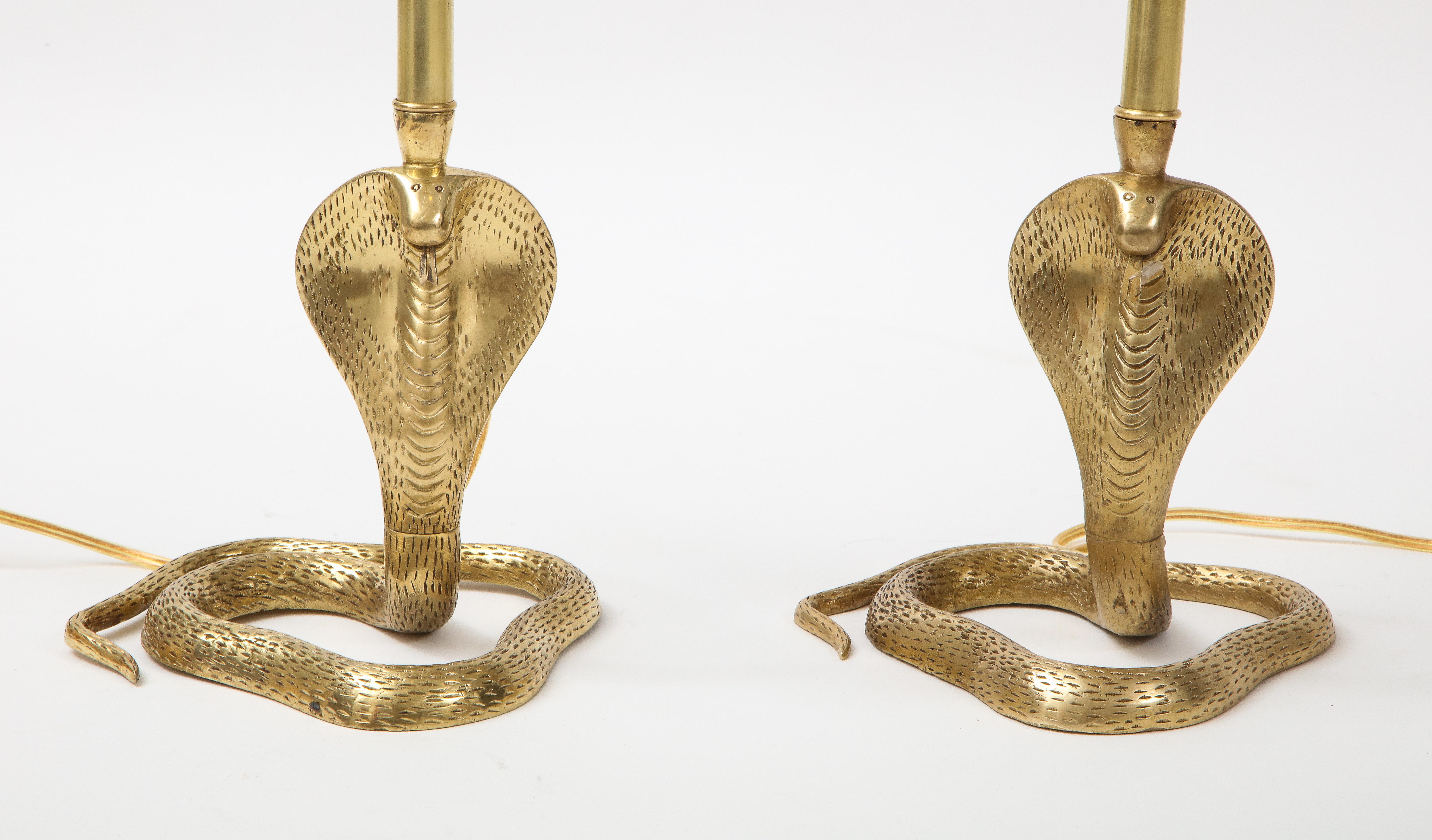 French Maison Jansen Style Brass Cobra Lamps For Sale