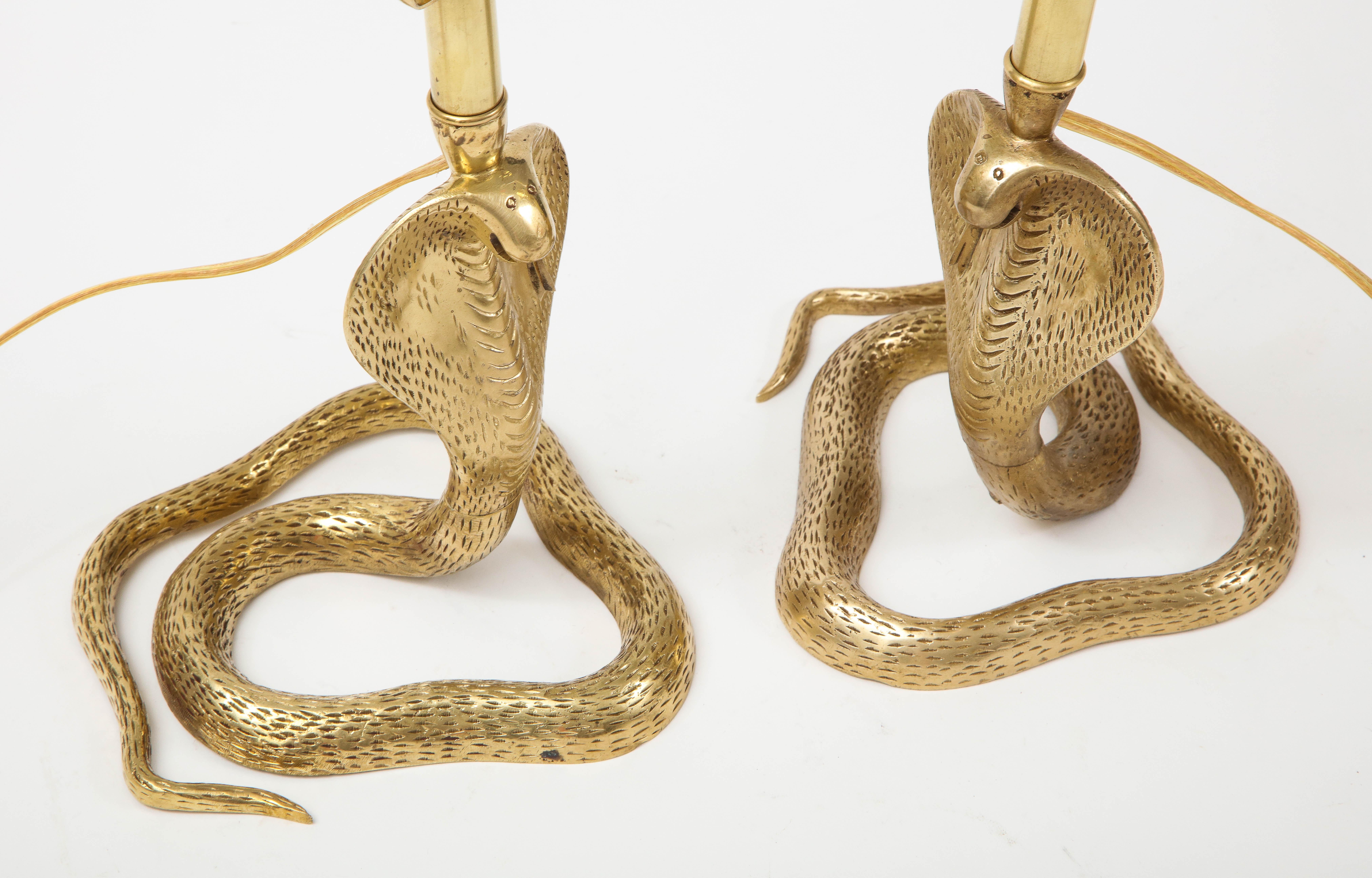 Maison Jansen Style Brass Cobra Lamps In Good Condition For Sale In New York, NY