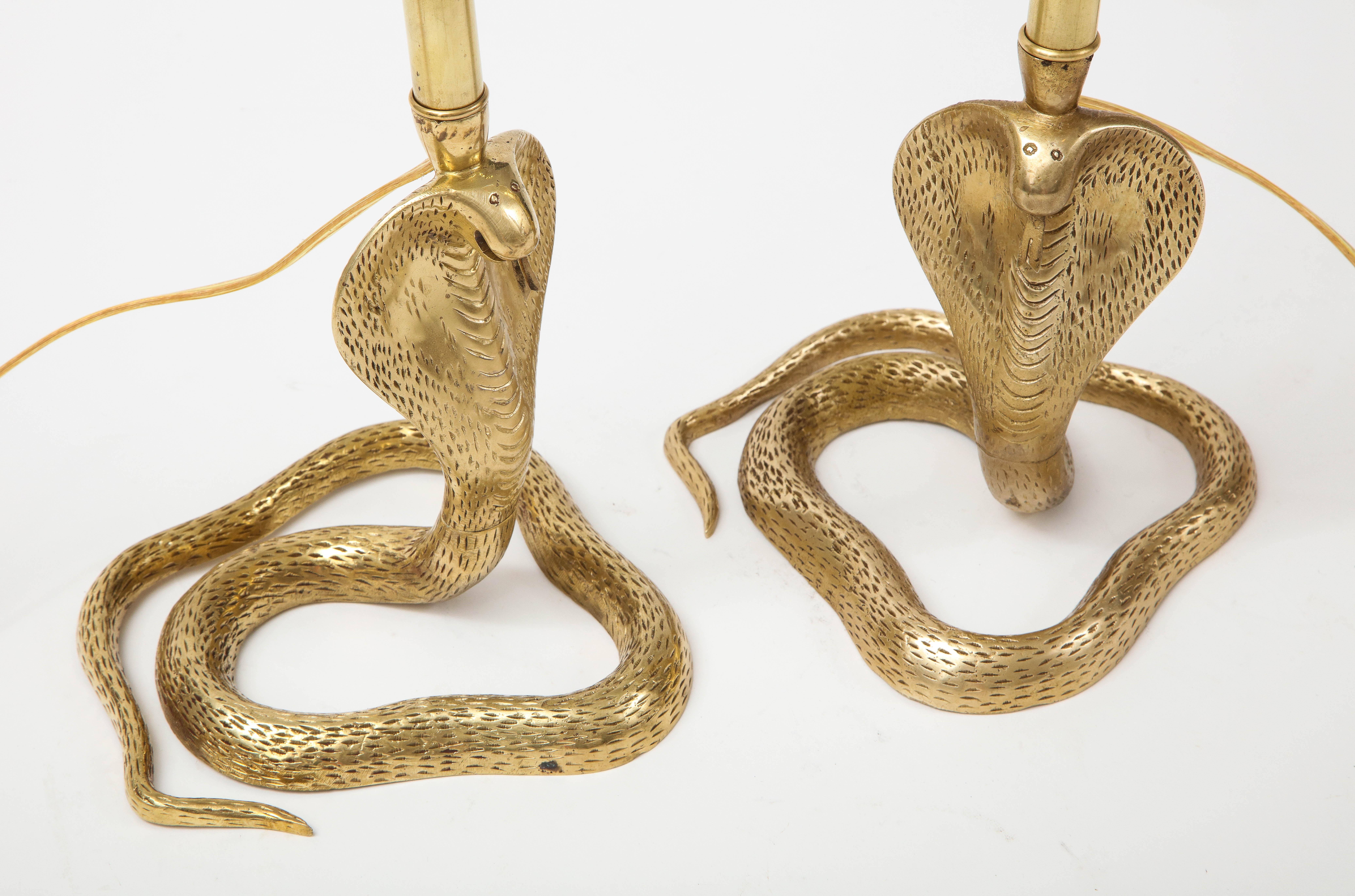 20th Century Maison Jansen Style Brass Cobra Lamps For Sale