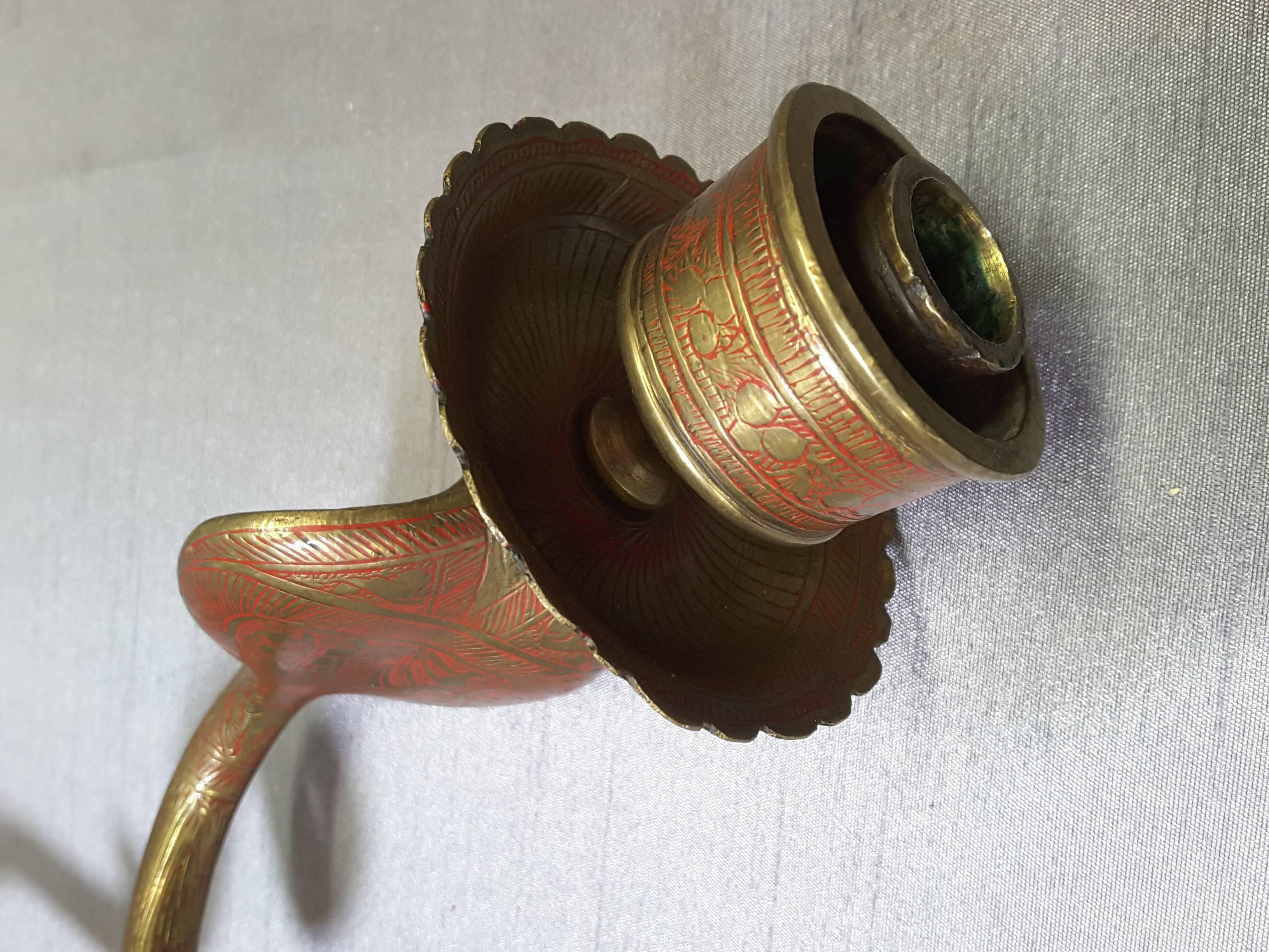 Brass Cobra Sconce Engraved Decoration with Red Detailing, circa 1960s 5