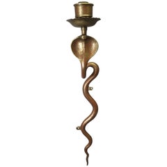 Brass Cobra Sconce Engraved Decoration with Red Detailing, circa 1960s