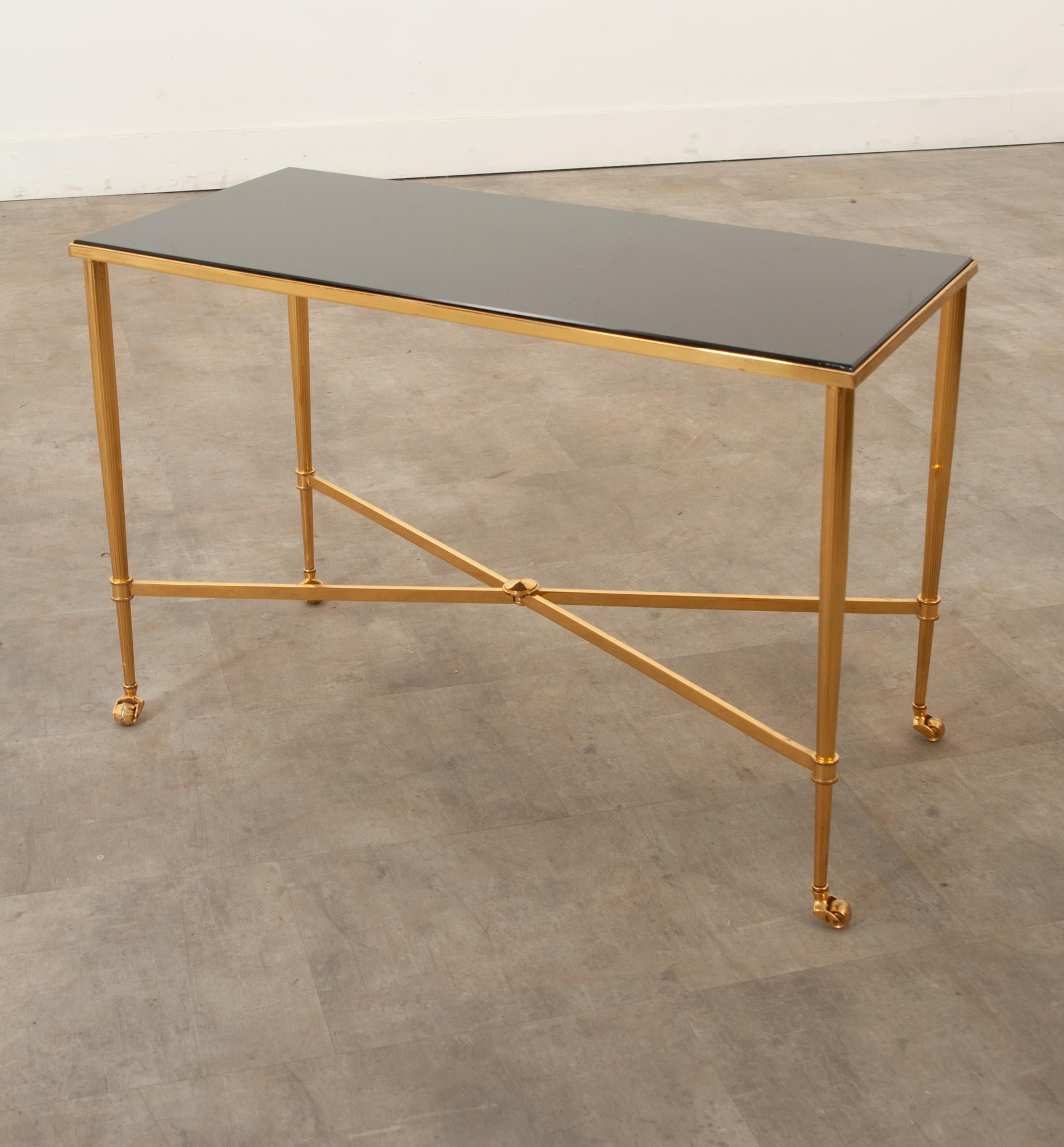 Stone Brass Cocktail Table in the Style of Maison Jansen For Sale