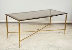 Brass Cocktail Table Smoked-Glass Top on Stretchers Base
