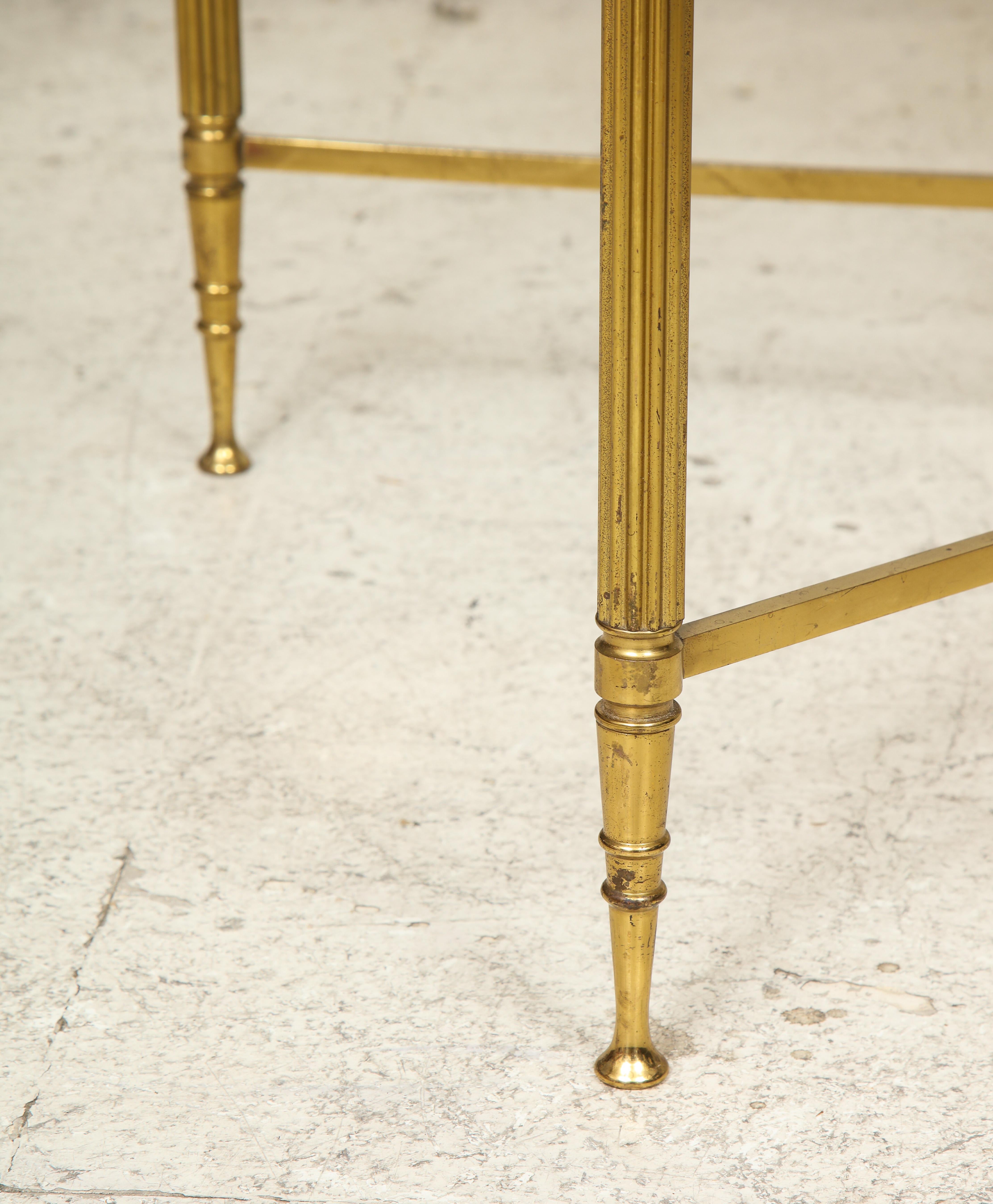 Brass Cocktail Table Smoked-Glass Top on Stretchers Base For Sale 2