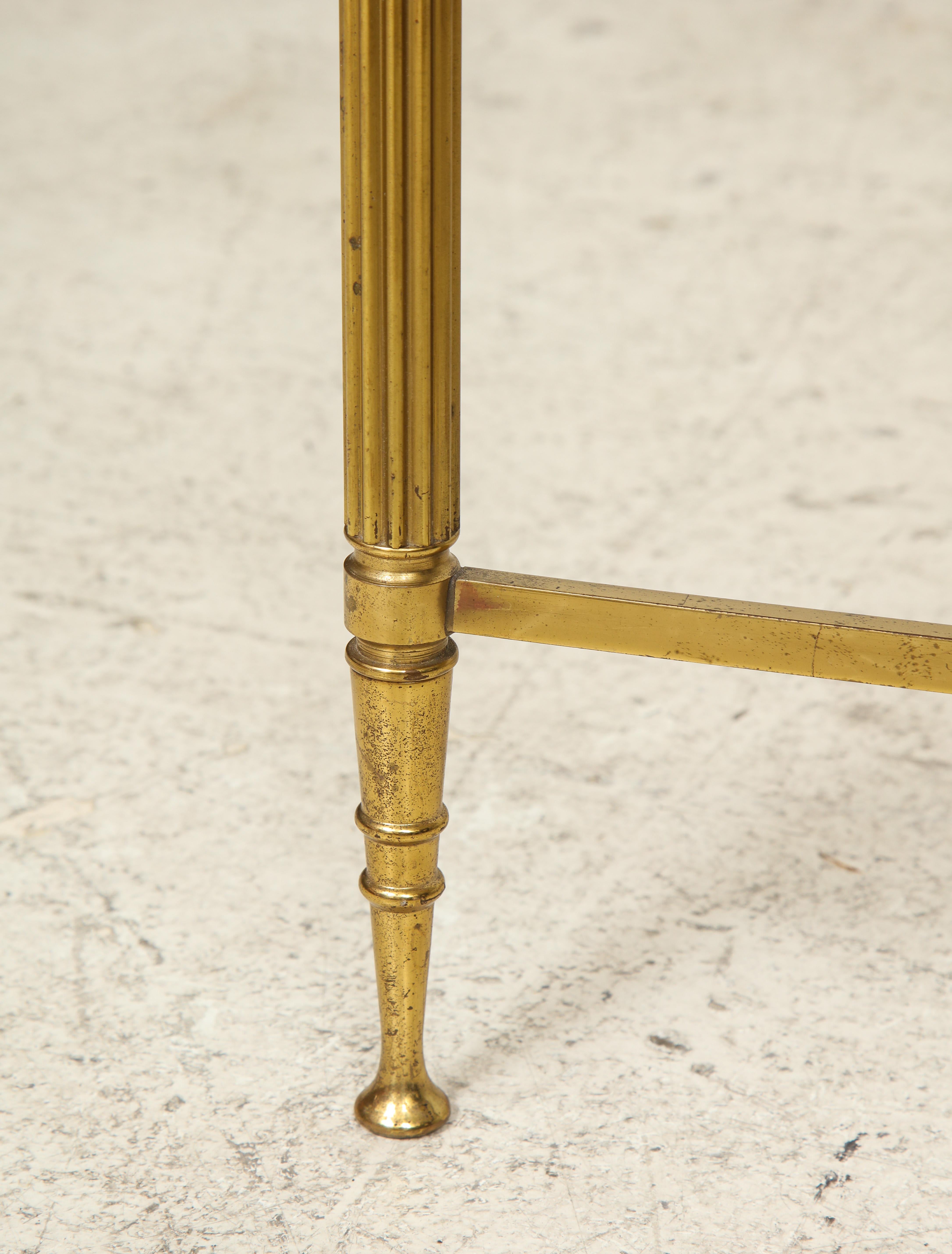 Brass Cocktail Table Smoked-Glass Top on Stretchers Base For Sale 3