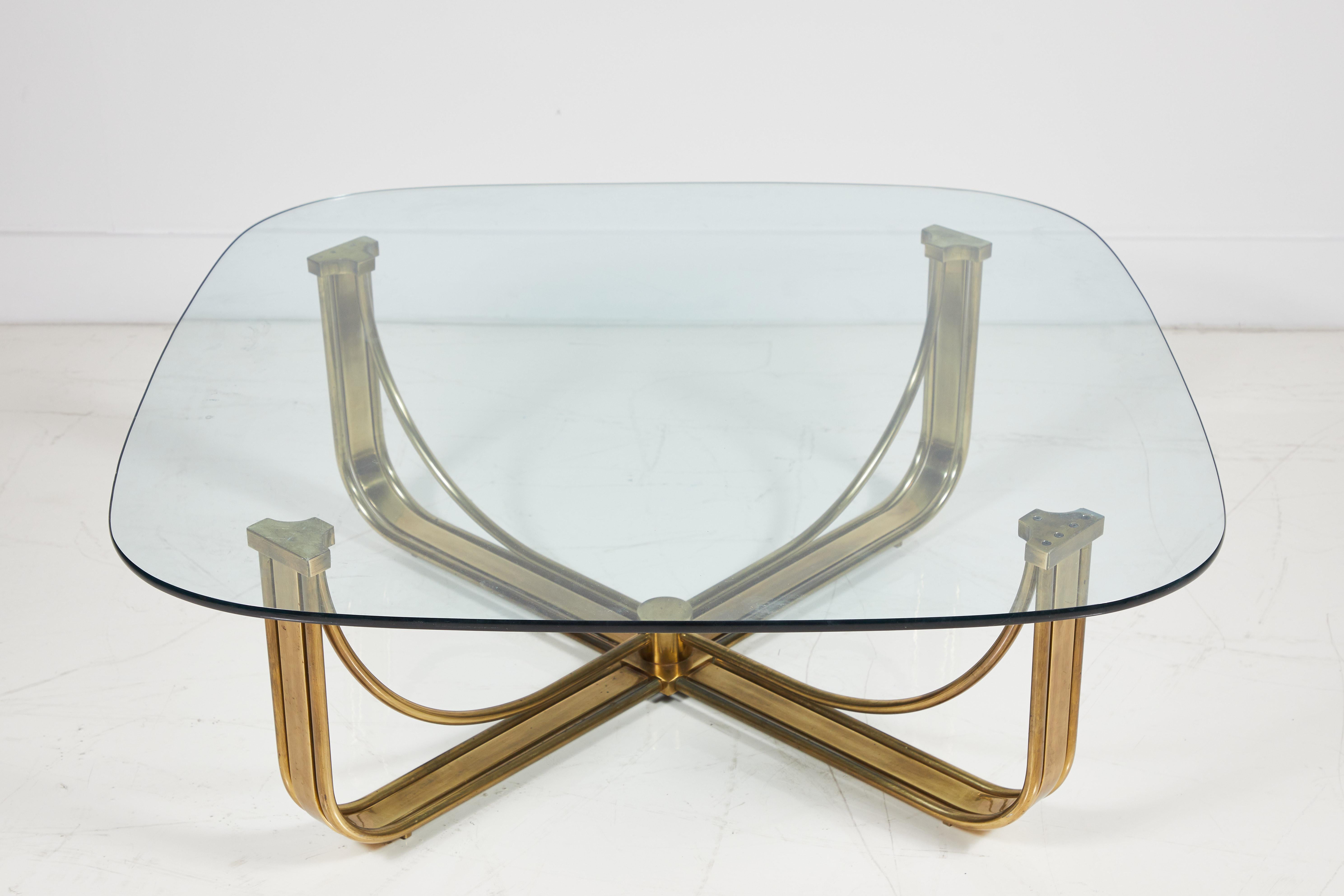 Mid-20th Century Brass Cocktail Table with a Floating Glass Top